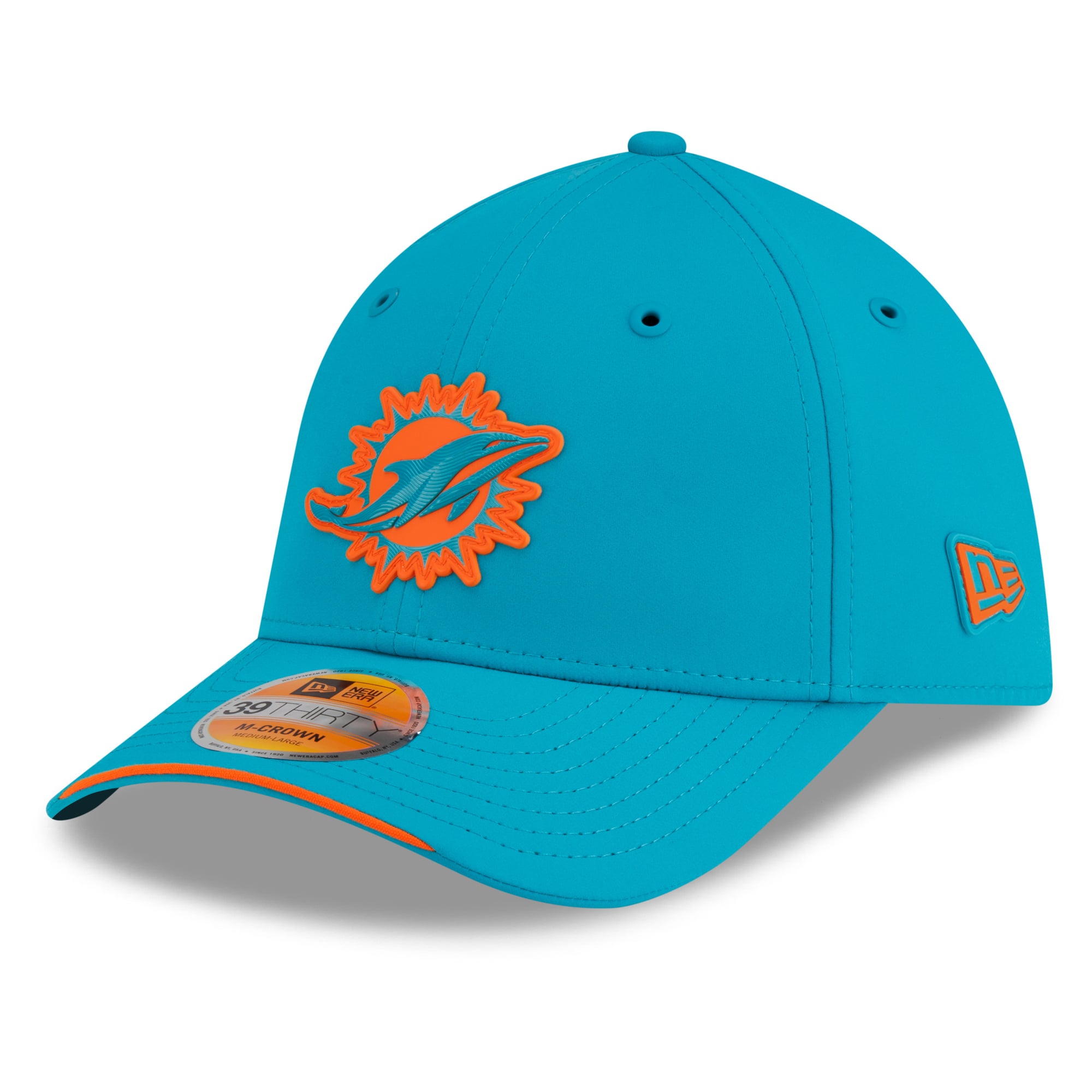 Men's New Era Aqua Miami Dolphins 2026 Sideline 39THIRTY M-Crown Flex Hat