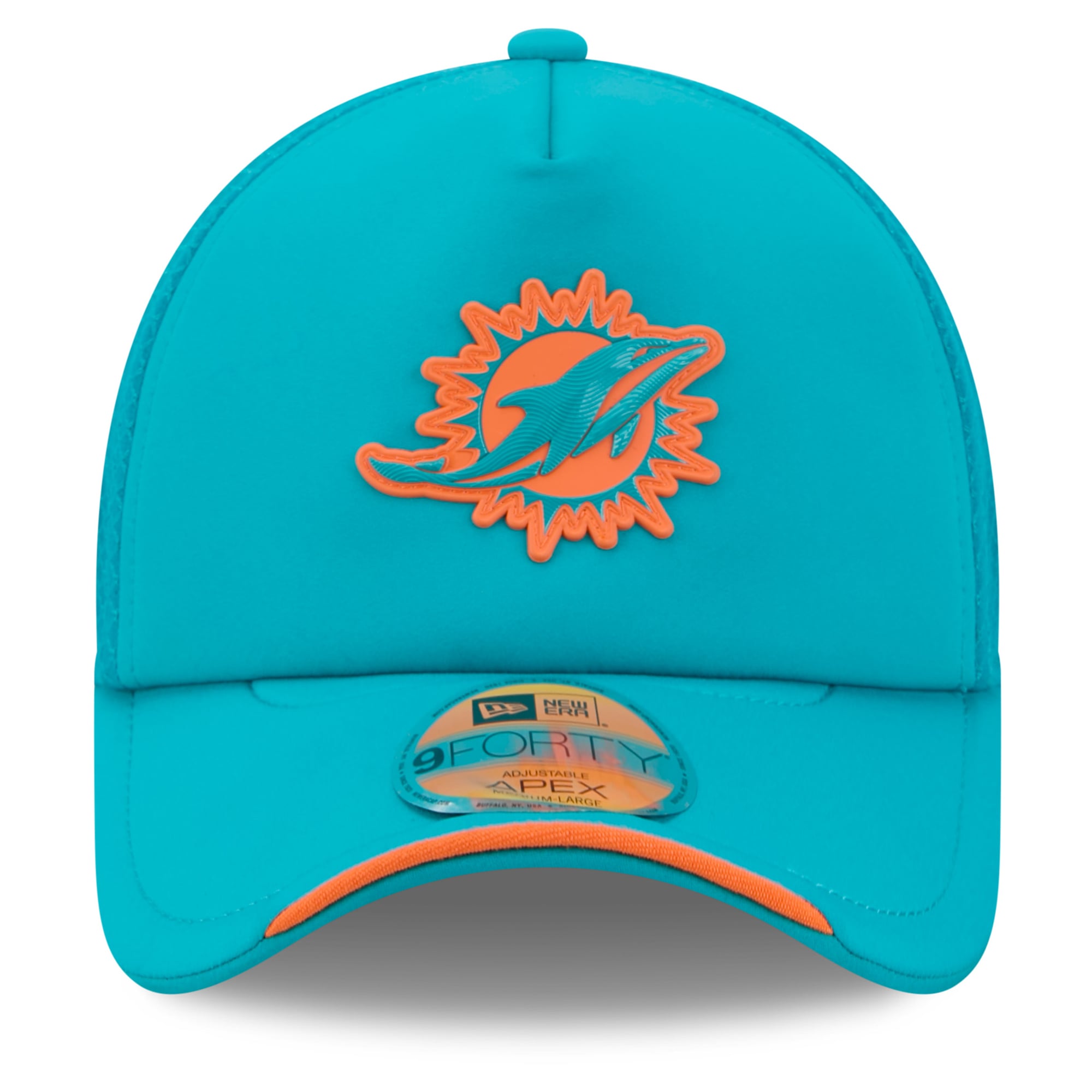Men's New Era Aqua Miami Dolphins 2026 Sideline Apex 9FORTY Adjustable Trucker Hat
