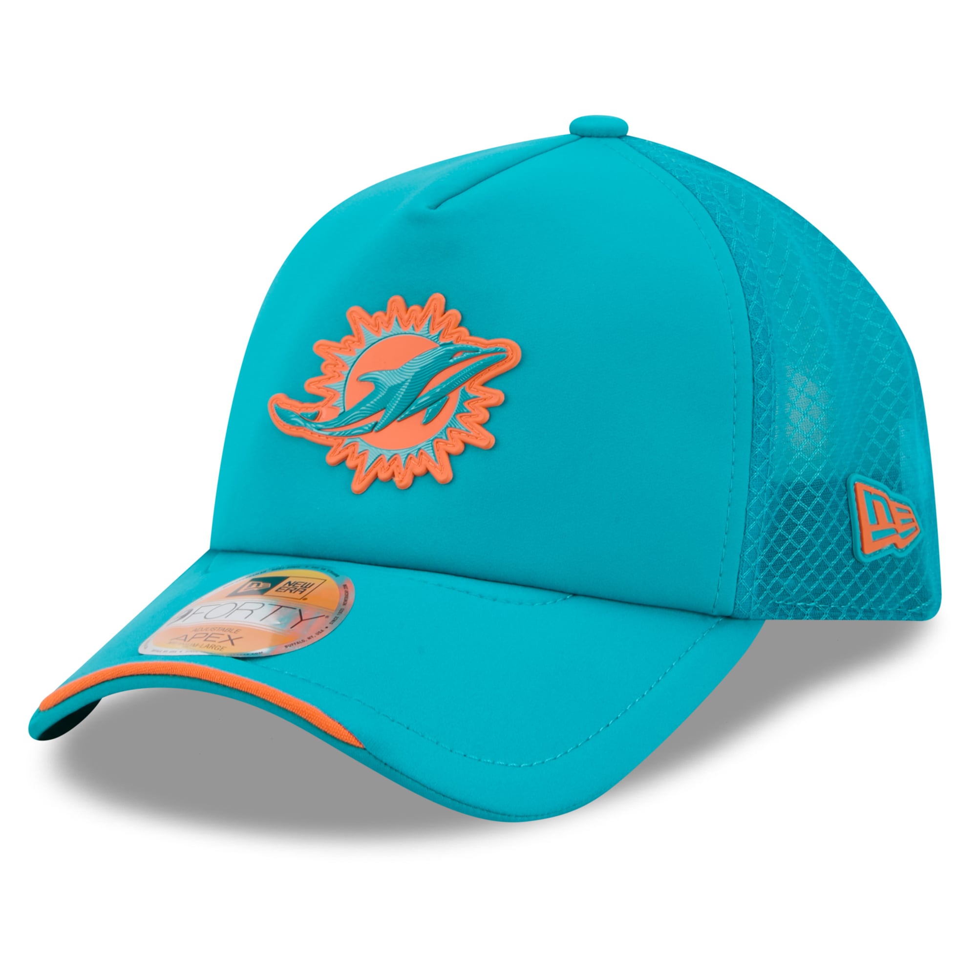 Men's New Era Aqua Miami Dolphins 2026 Sideline Apex 9FORTY Adjustable Trucker Hat