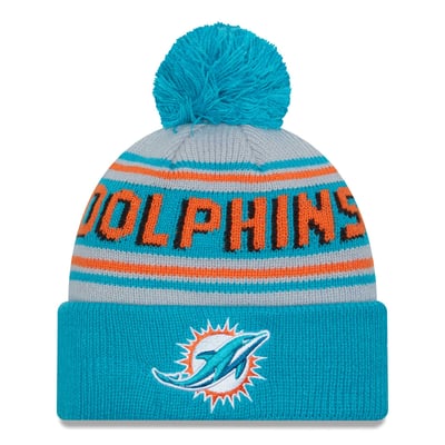  Miami Dolphins New Era  Main Cuffed Knit Hat with Pom - Aqua
