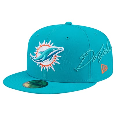 Miami Dolphins New Era Side Script 59FIFTY Fitted Hat - Aqua
