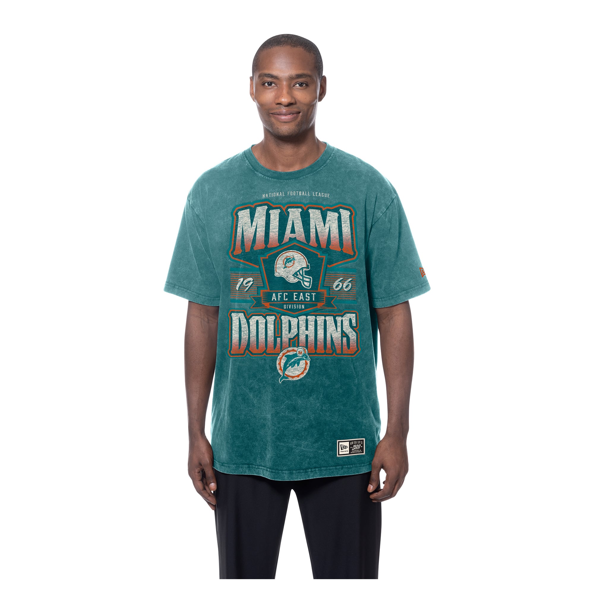 T-shirt homme New Era Aqua Miami Dolphins Throwback à délavage minéral