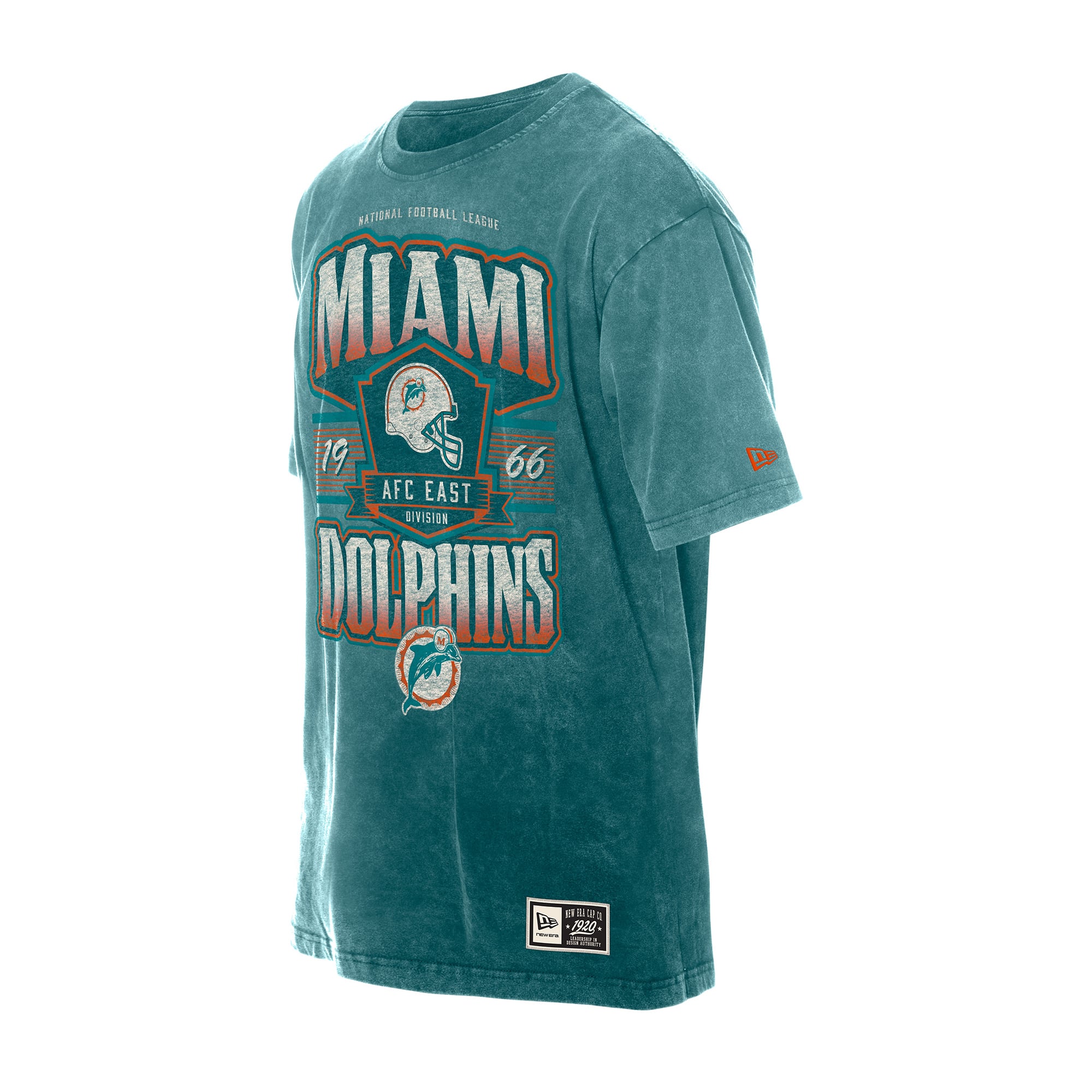T-shirt homme New Era Aqua Miami Dolphins Throwback à délavage minéral