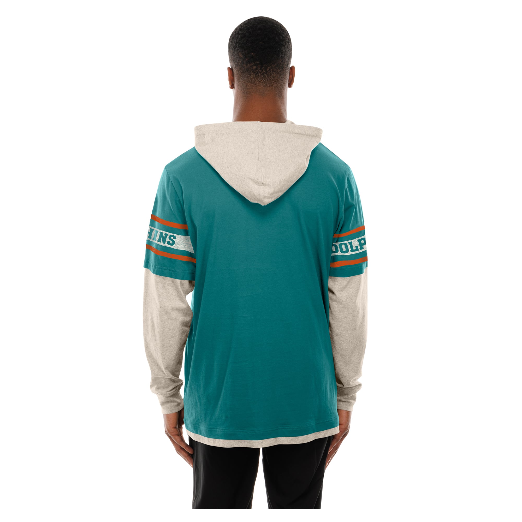 Men's New Era Aqua Miami Dolphins Twofer Layered Long Sleeve Hooded T-Shirt