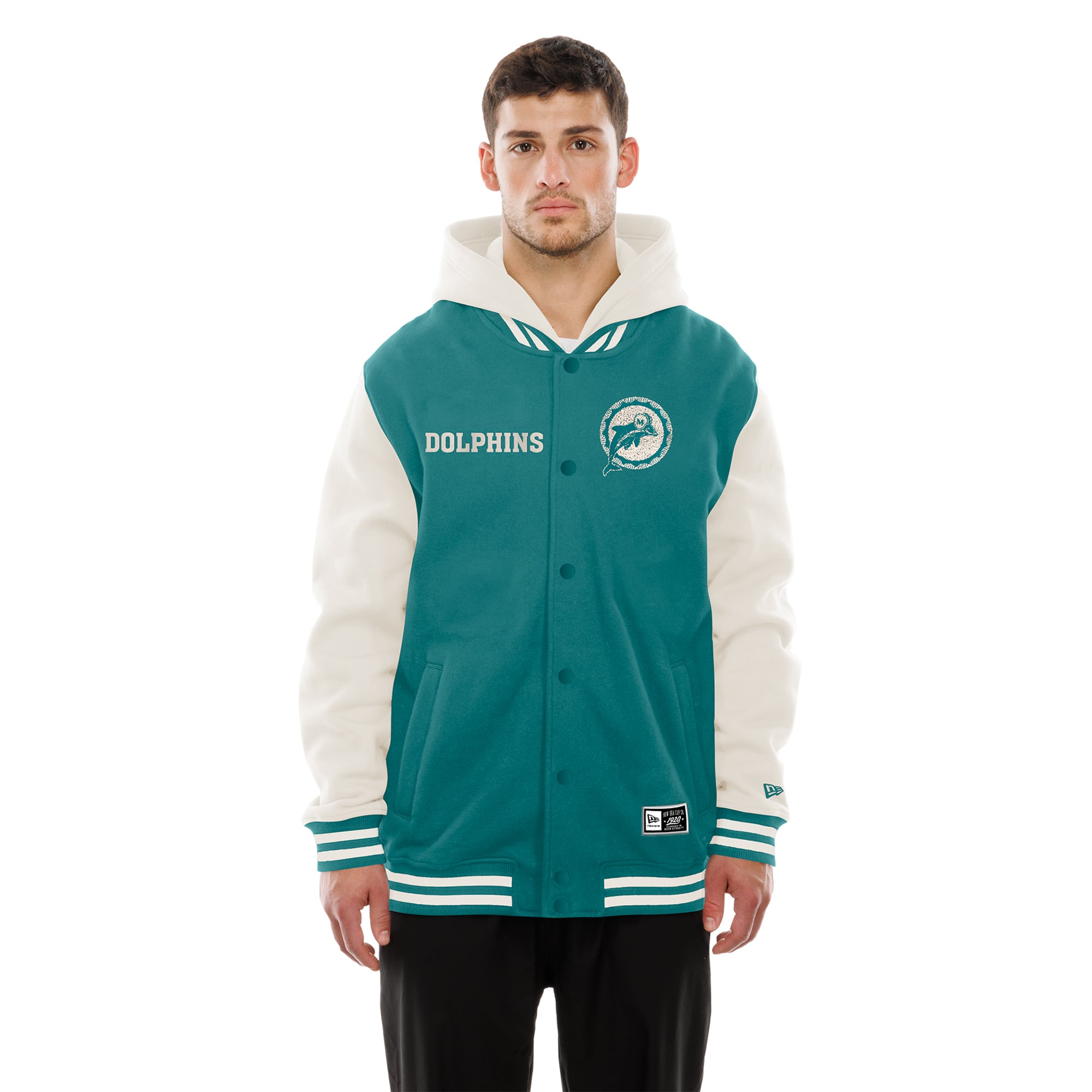 Veste polaire à capuche New Era Aqua/Crème Miami Dolphins pour homme