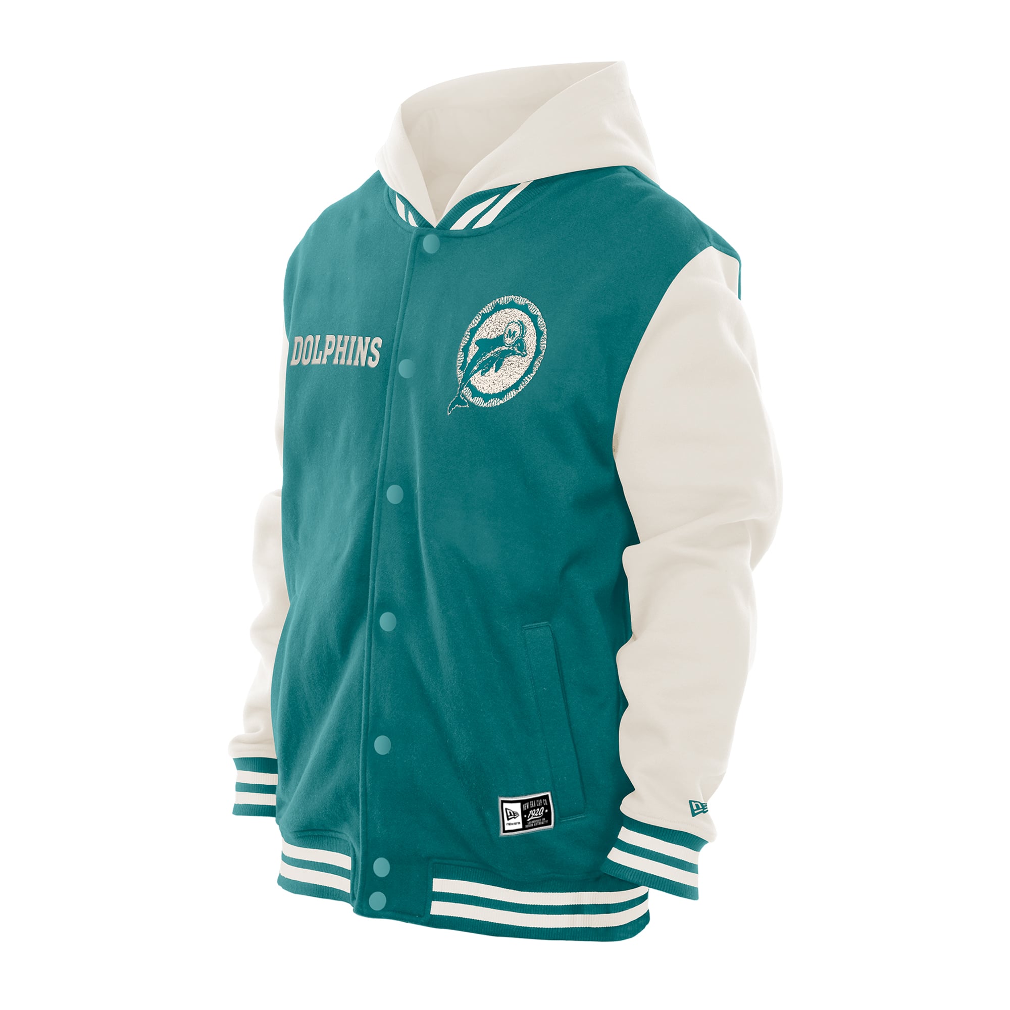 Veste polaire à capuche New Era Aqua/Crème Miami Dolphins pour homme