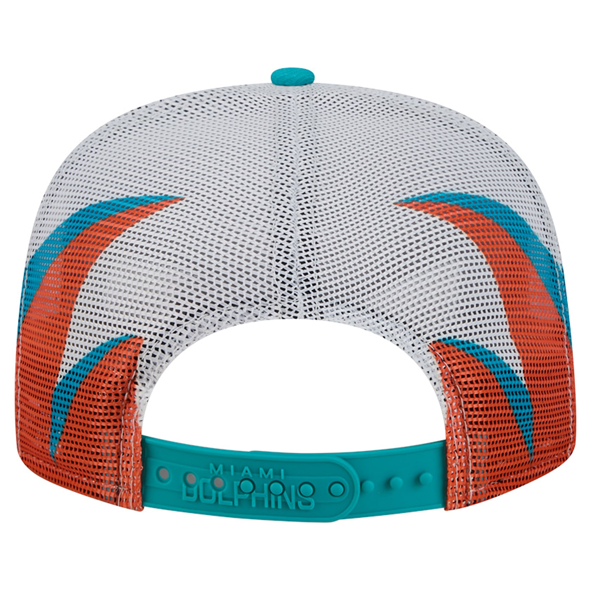 Men's New Era Aqua/Orange Miami Dolphins Mesh A-Frame 9FIFTY Snapback Trucker Hat