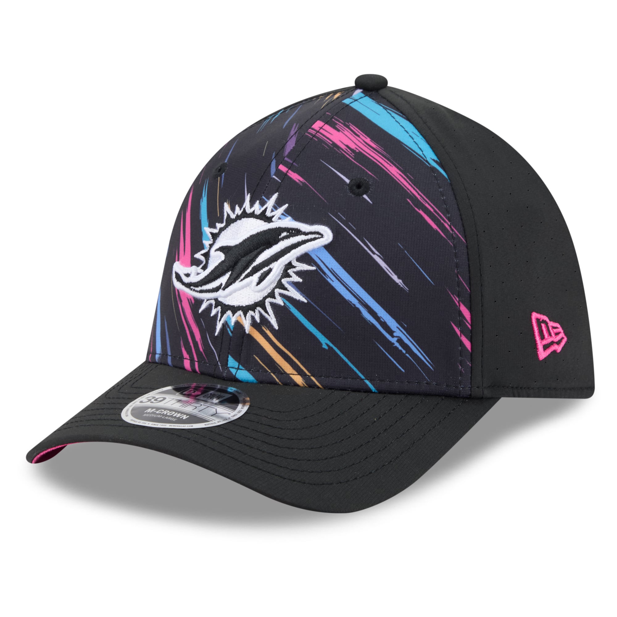 Men's New Era Black Miami Dolphins 2026 NFL Crucial Catch 39THIRTY M-Crown Stretch Hat