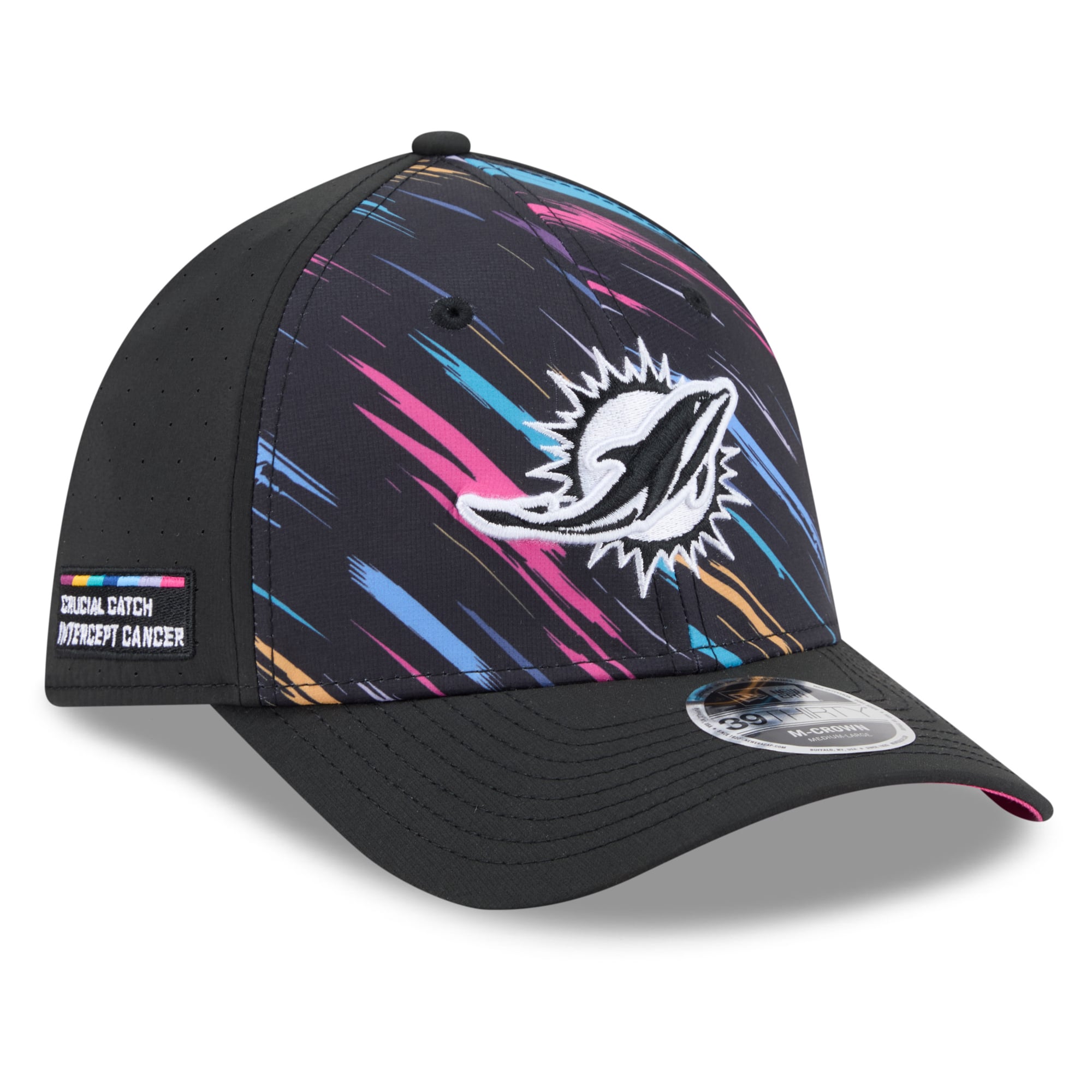 Men's New Era Black Miami Dolphins 2026 NFL Crucial Catch 39THIRTY M-Crown Stretch Hat