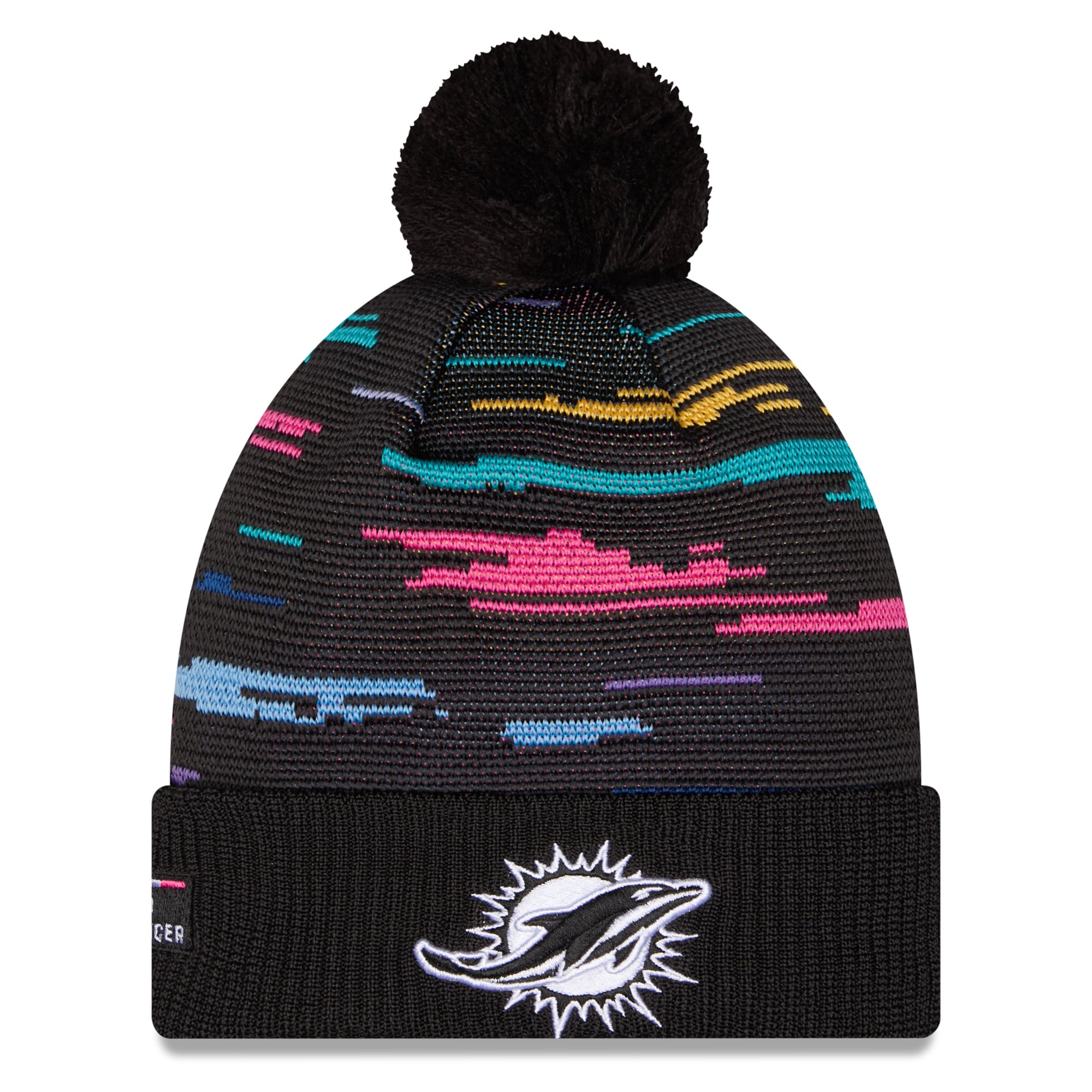 Men's New Era Black Miami Dolphins 2026 NFL Crucial Catch Cuffed Knit Hat with Pom