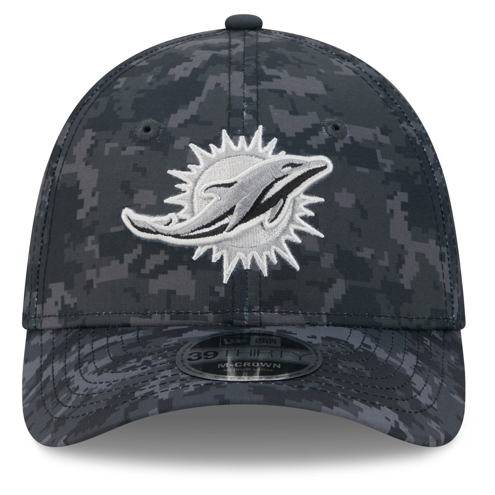 Casquette extensible New Era noire Miami Dolphins 2026 Salute To Service 39THIRTY M-Crown pour homme