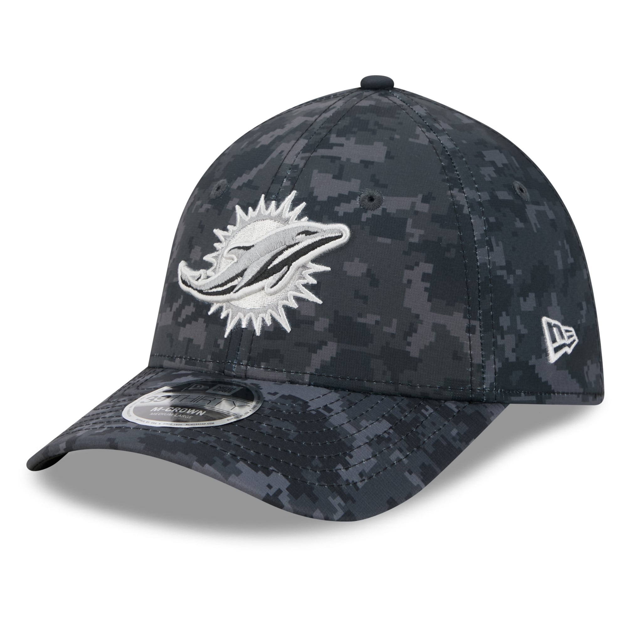 Casquette extensible New Era noire Miami Dolphins 2026 Salute To Service 39THIRTY M-Crown pour homme