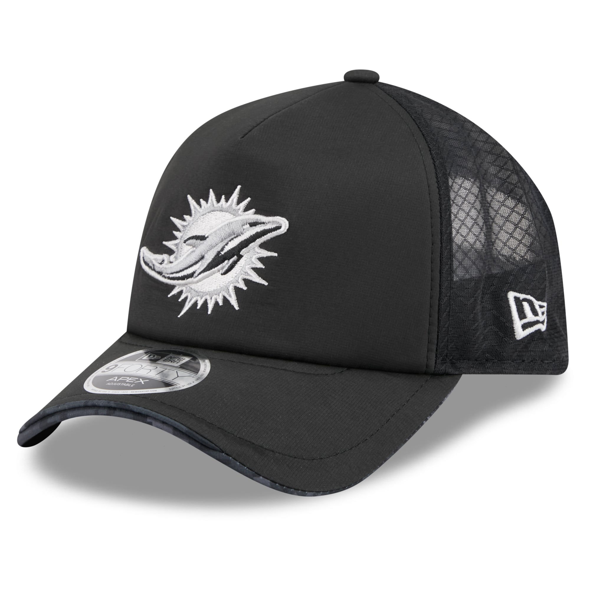 Casquette trucker ajustable New Era Apex 9FORTY noire Miami Dolphins 2026 Salute To Service pour homme