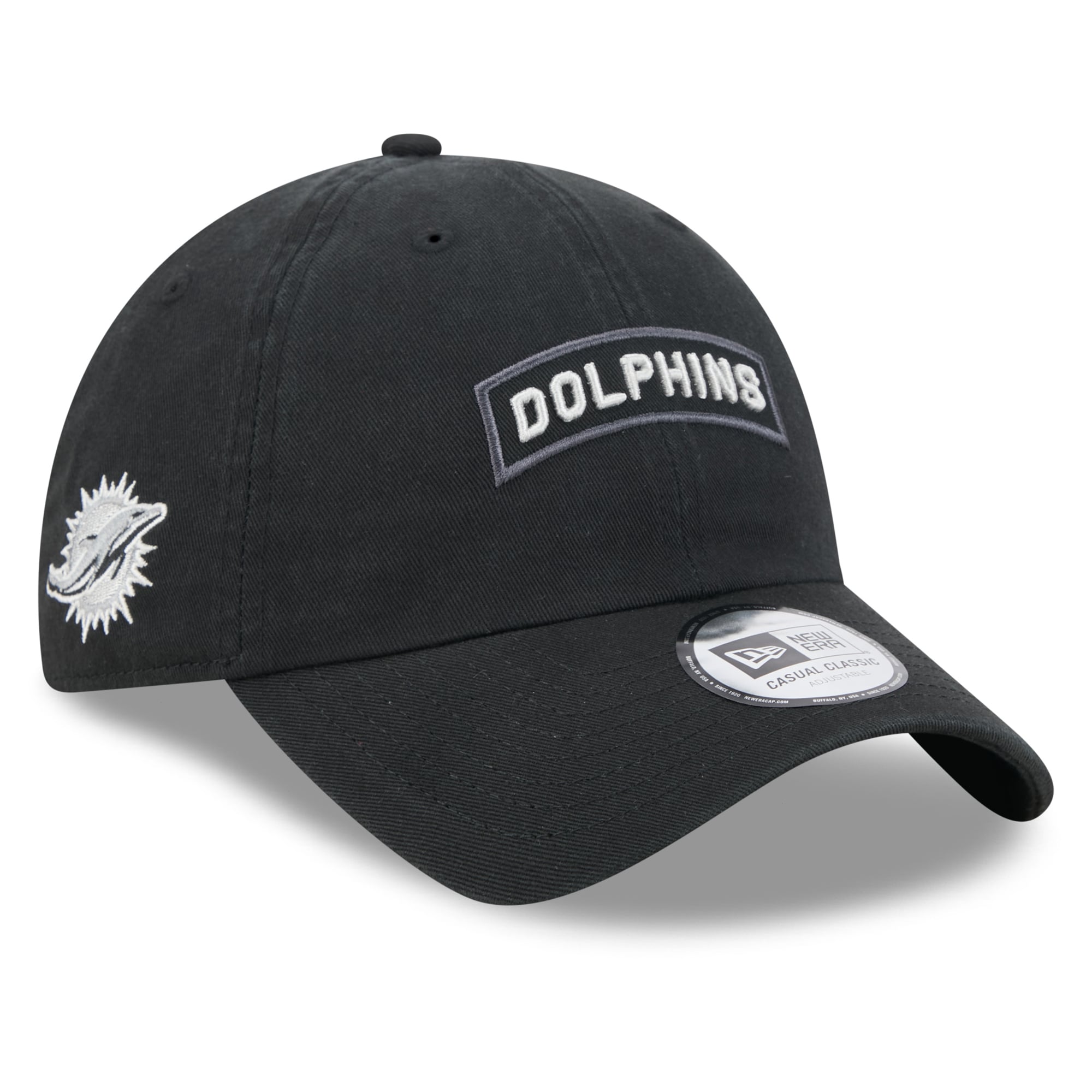 Casquette New Era noire pour homme Miami Dolphins 2026 Salute To Service, style classique décontracté et ajustable