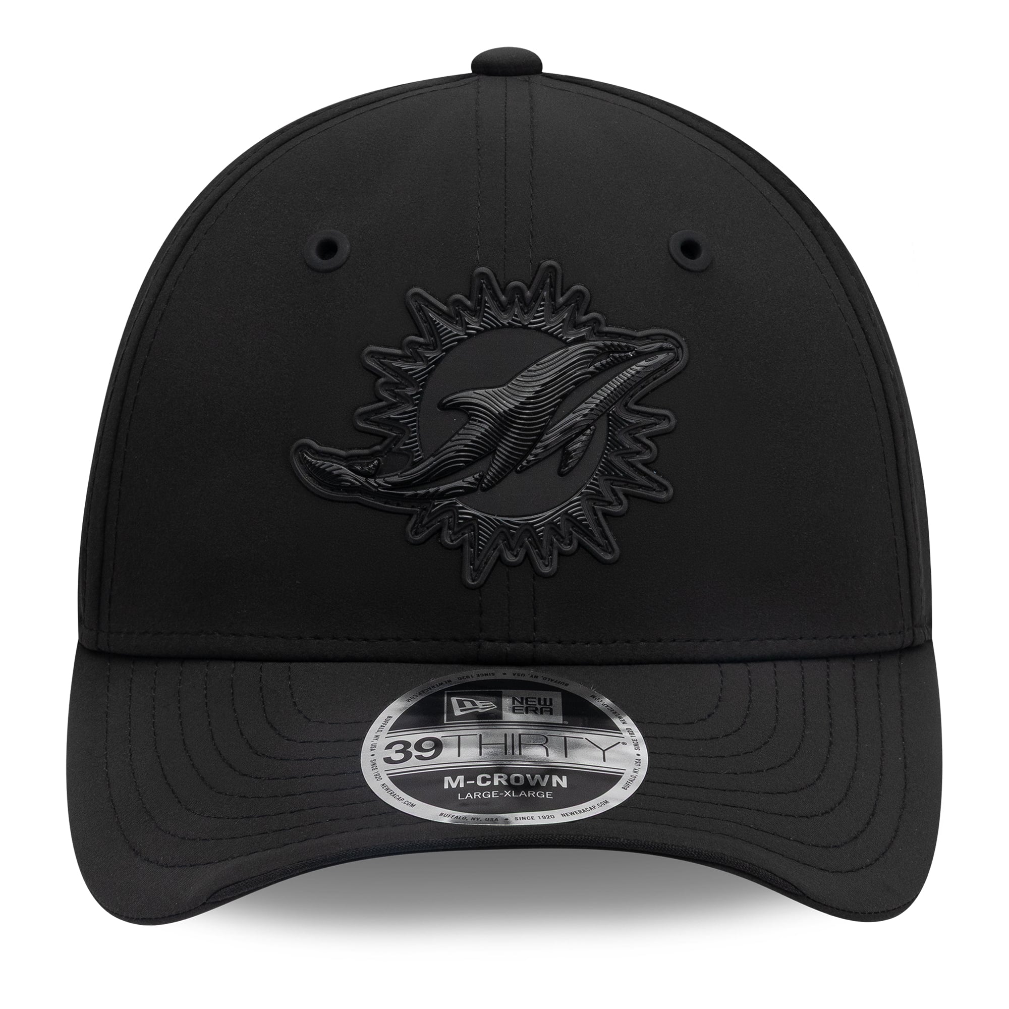 Casquette extensible New Era noire Miami Dolphins 2026 Sideline 39THIRTY M-Crown pour homme