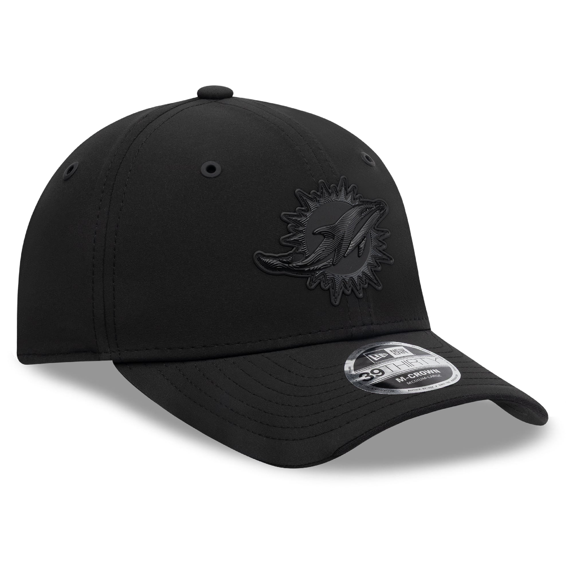 Casquette extensible New Era noire Miami Dolphins 2026 Sideline 39THIRTY M-Crown pour homme