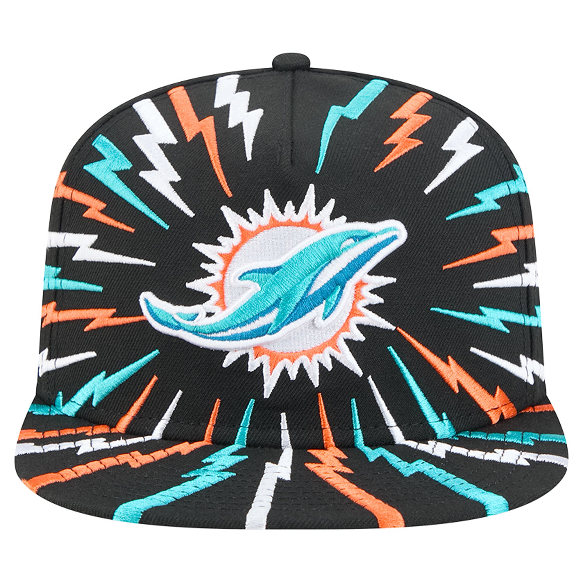 Men's New Era Black Miami Dolphins Bolt A-Frame 9FIFTY Snapback Hat