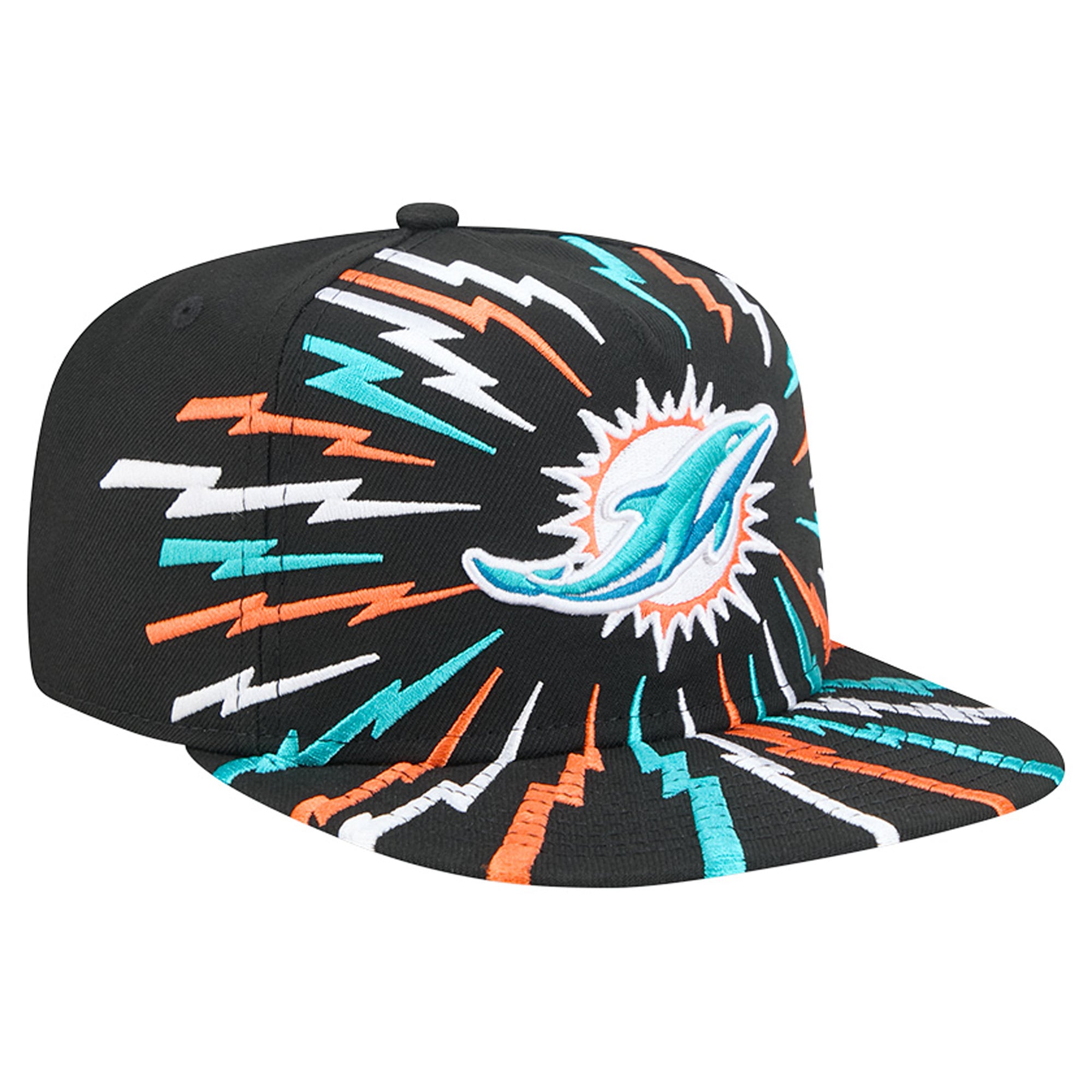 Men's New Era Black Miami Dolphins Bolt A-Frame 9FIFTY Snapback Hat