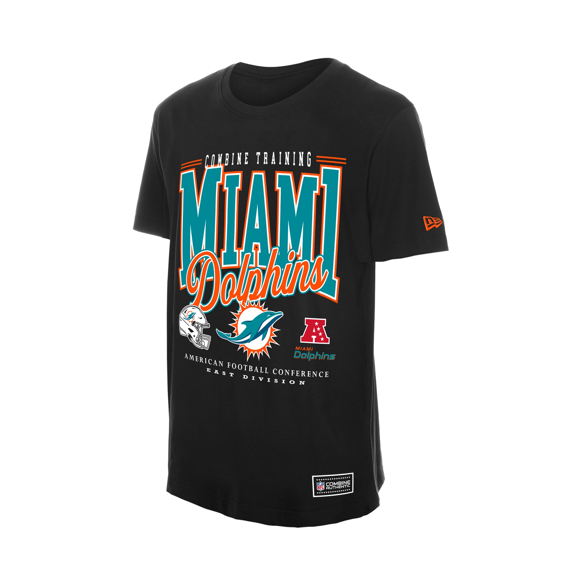 T-shirt authentique New Era noir pour homme, Miami Dolphins Combine