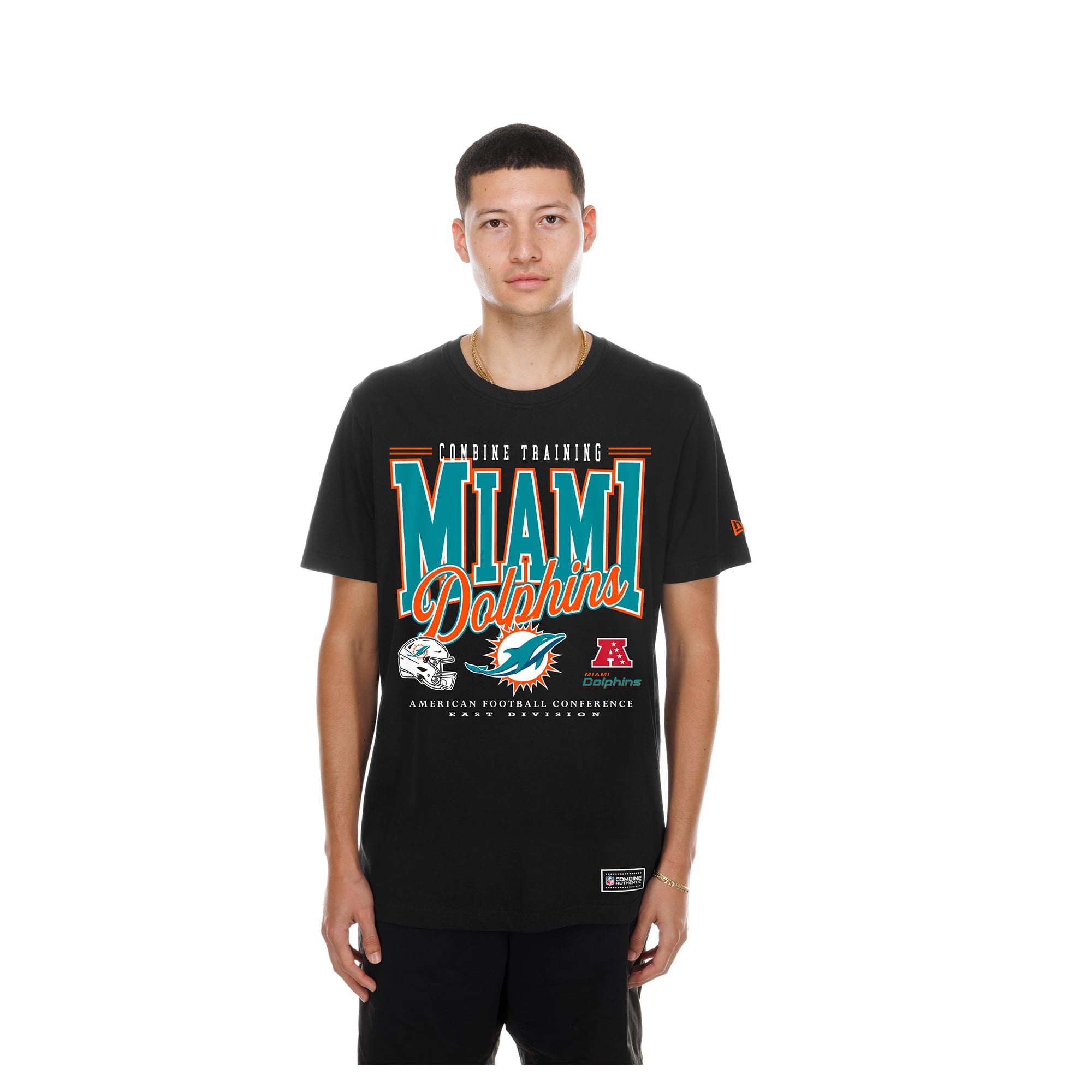 T-shirt authentique New Era noir pour homme, Miami Dolphins Combine