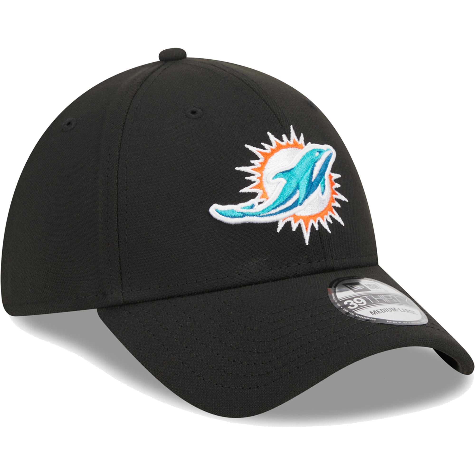 Men's New Era Black Miami Dolphins  Main 39THIRTY Flex Hat