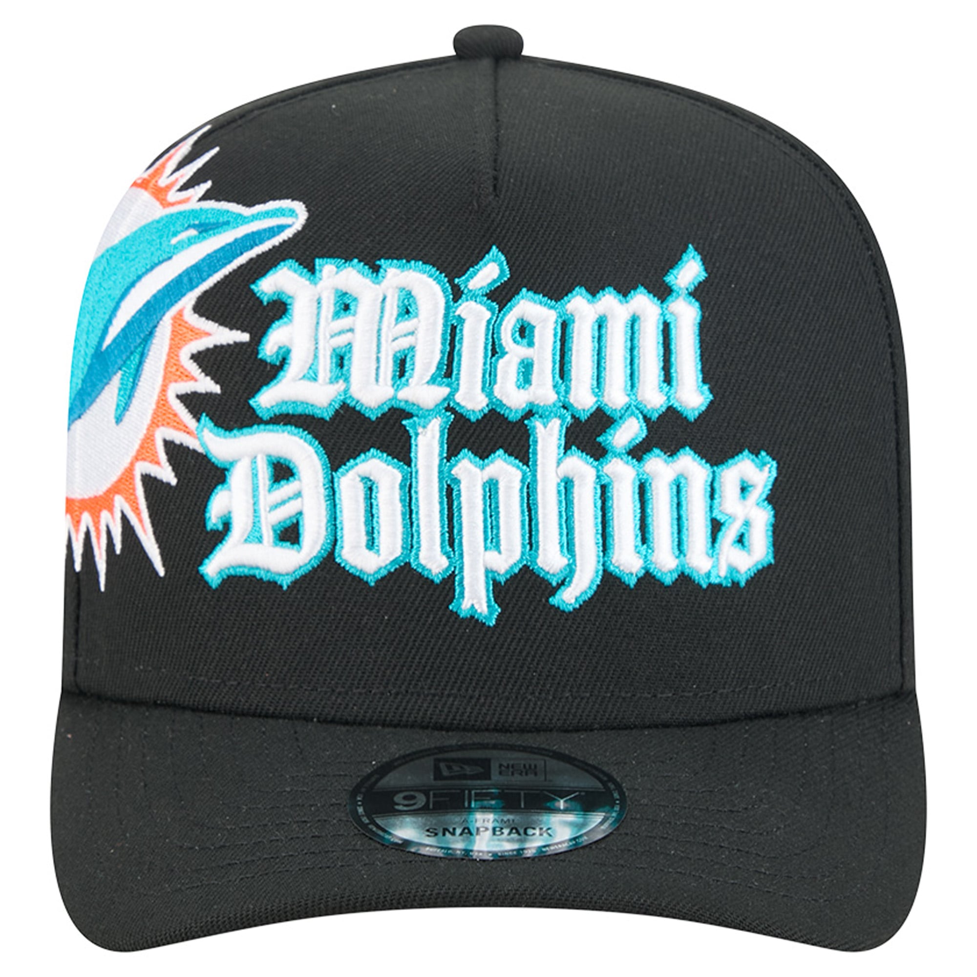 Men's New Era Black Miami Dolphins Proud A-Frame 9FIFTY Snapback Hat