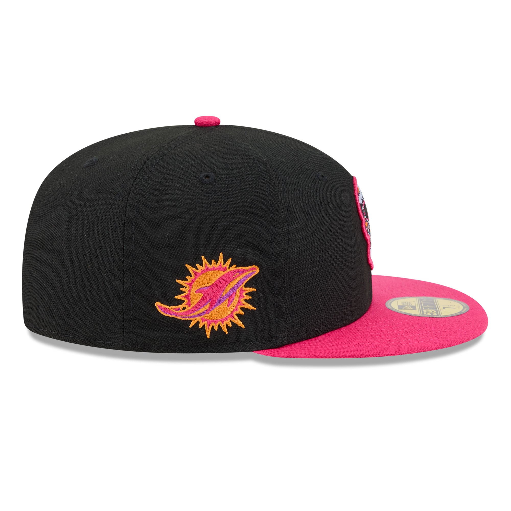 Casquette ajustée New Era 59FIFTY pour homme, noire et rose, Miami Dolphins, édition spéciale Jour des Morts