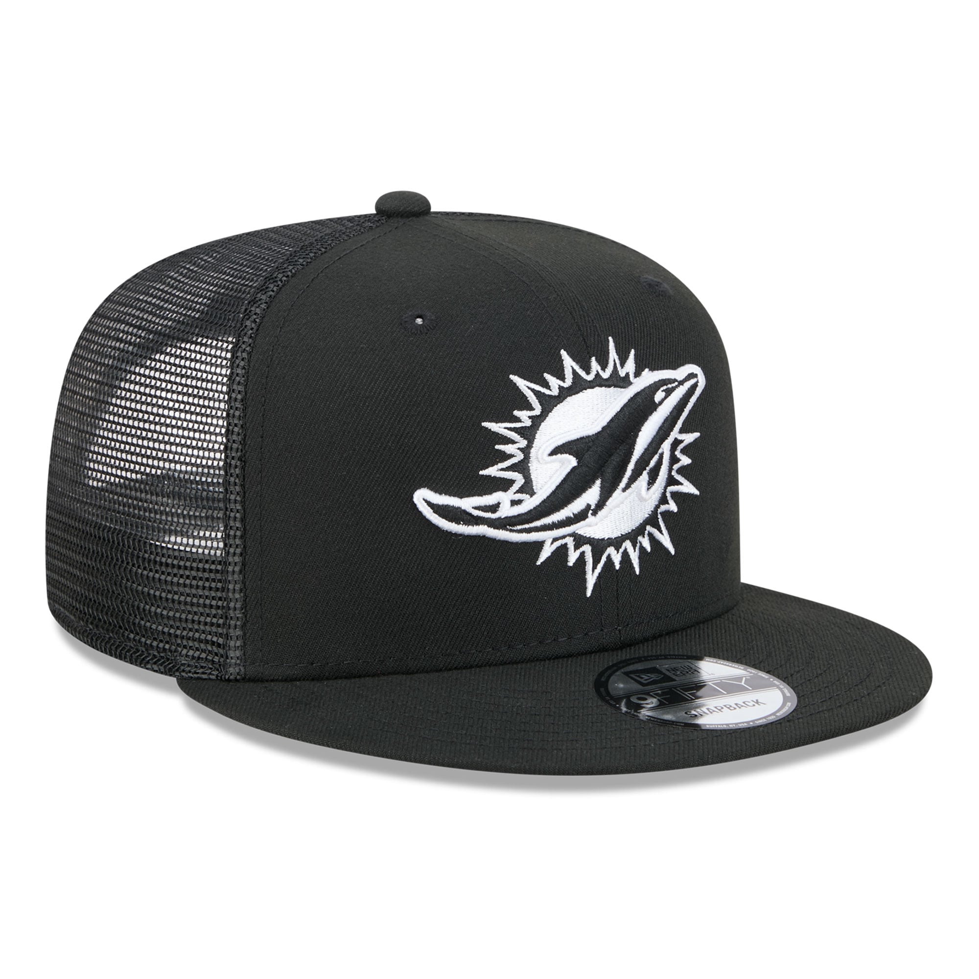 Casquette trucker New Era 9FIFTY noire et blanche Miami Dolphins pour homme