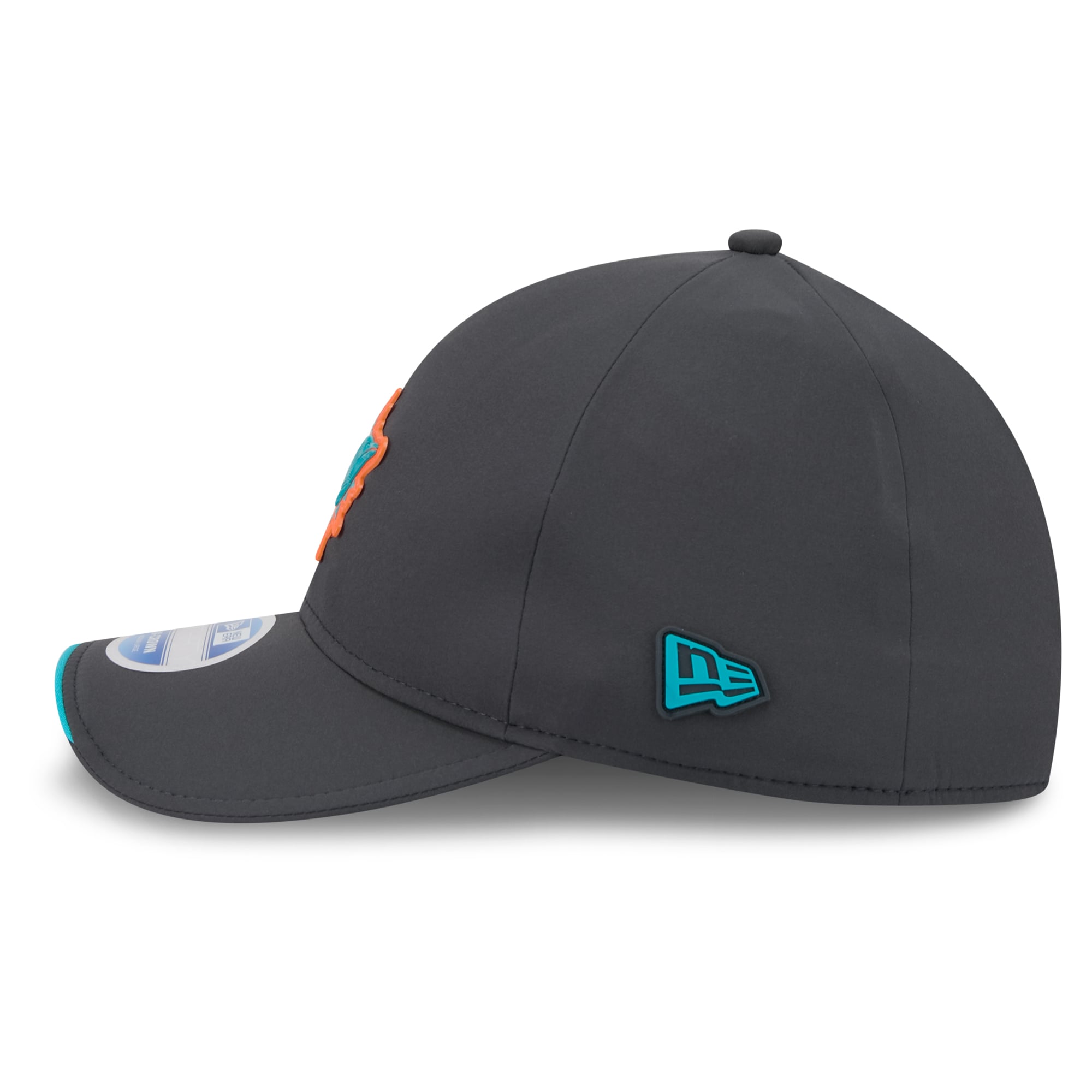 Casquette extensible New Era 39THIRTY M-Crown pour homme, couleur anthracite, Miami Dolphins 2026, idéale les temps froids.