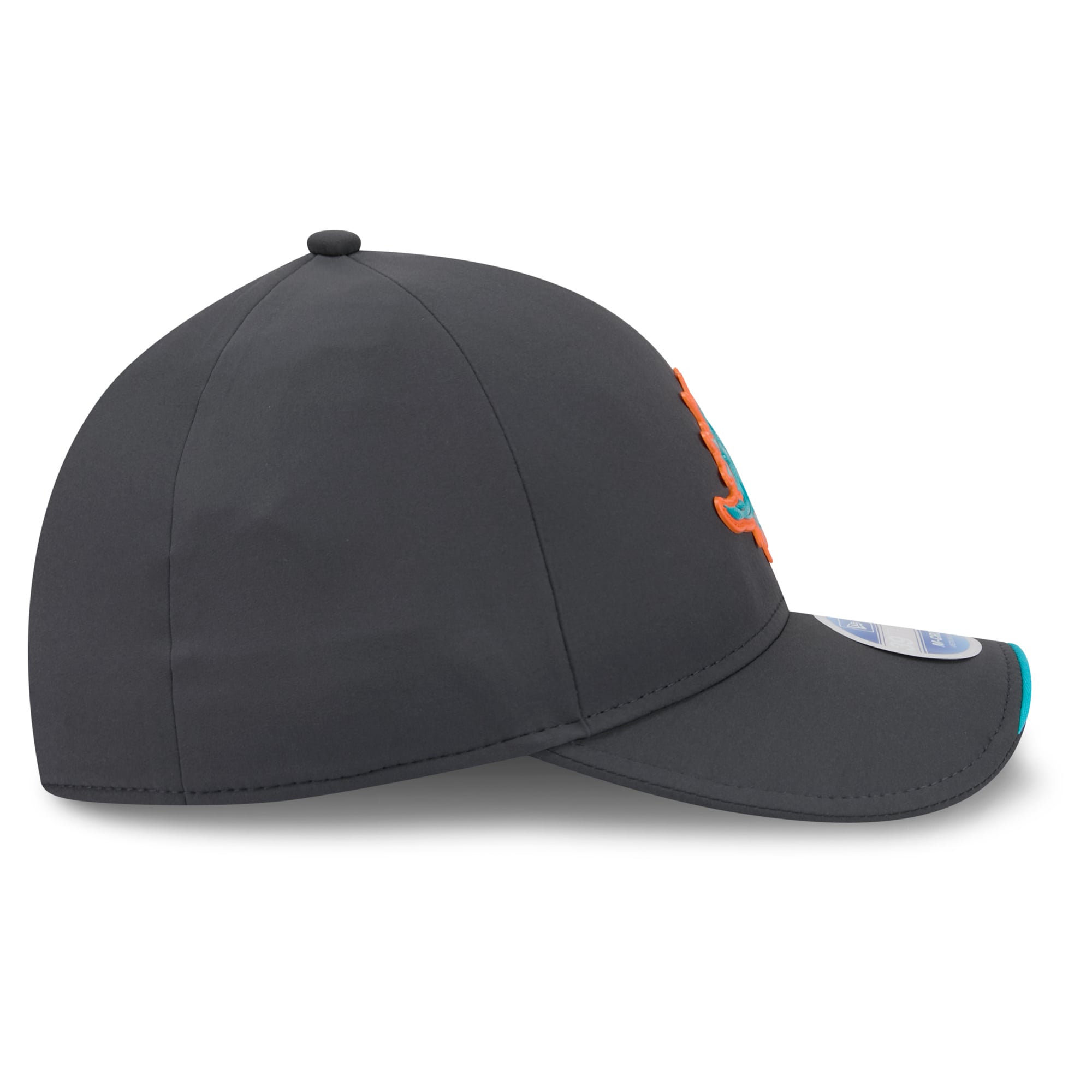 Casquette extensible New Era 39THIRTY M-Crown pour homme, couleur anthracite, Miami Dolphins 2026, idéale les temps froids.