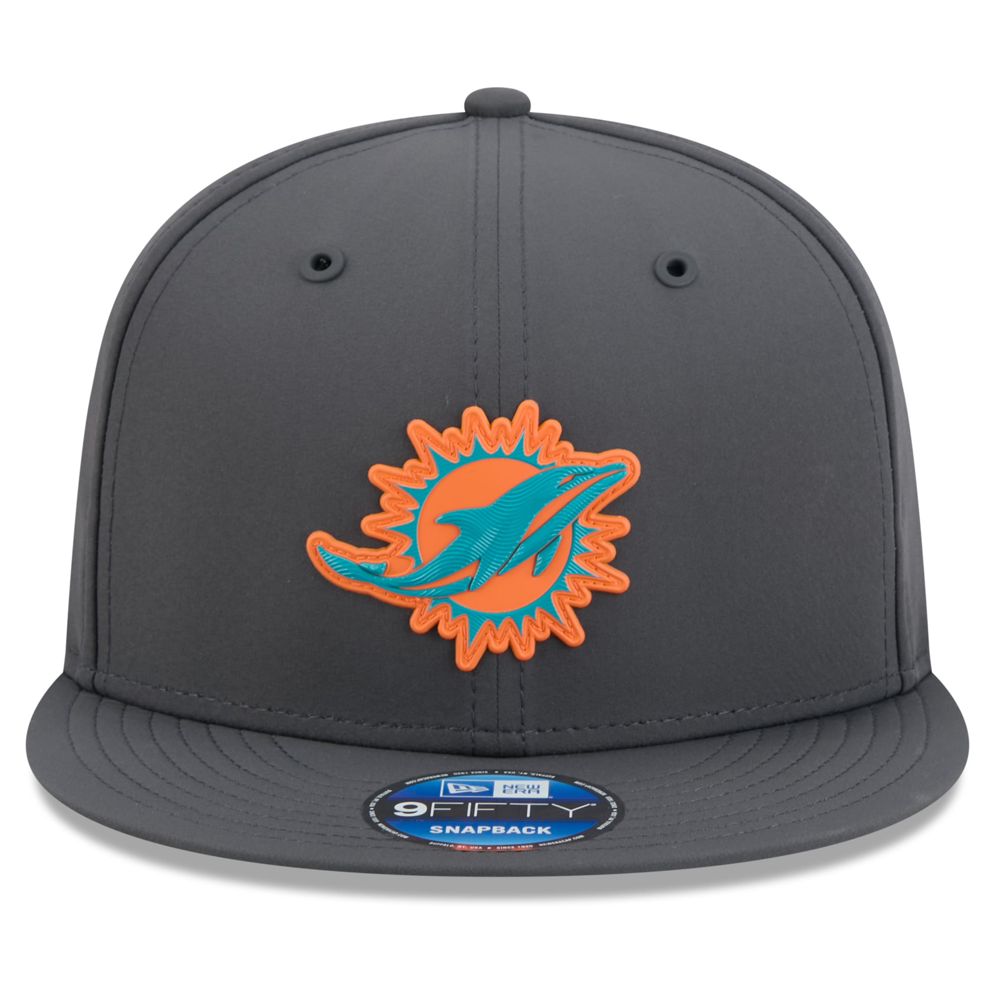 Casquette snapback New Era 9FIFTY pour homme, couleur anthracite, Miami Dolphins 2026, idéale pour les temps froids.