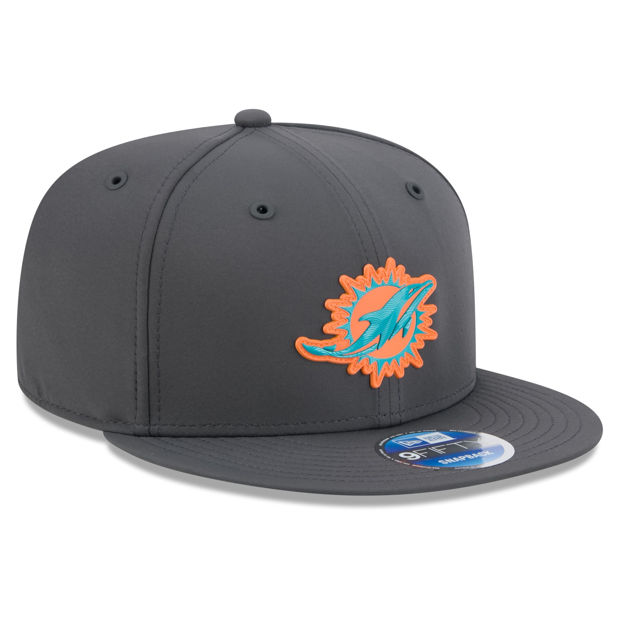 Casquette snapback New Era 9FIFTY pour homme, couleur anthracite, Miami Dolphins 2026, idéale pour les temps froids.