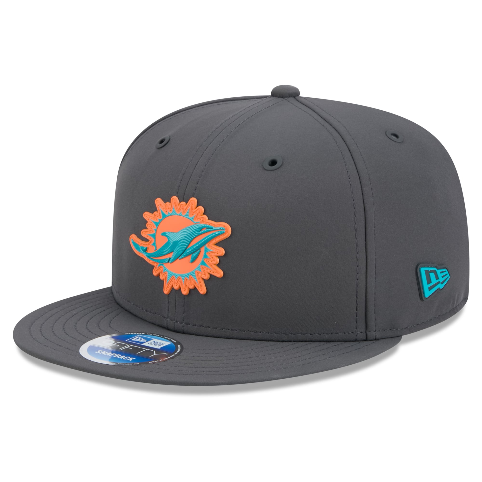Casquette snapback New Era 9FIFTY pour homme, couleur anthracite, Miami Dolphins 2026, idéale pour les temps froids.
