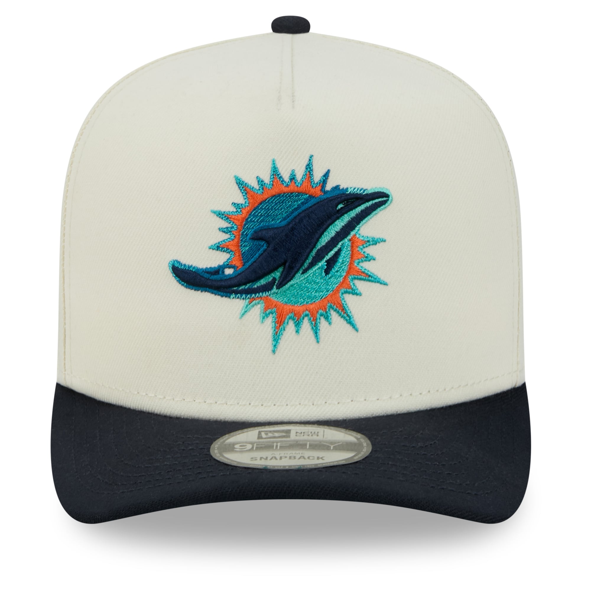 Men's New Era Cream Miami Dolphins Rivalries Collection Fan Pack A-Frame 9FIFTY Snapback Hat