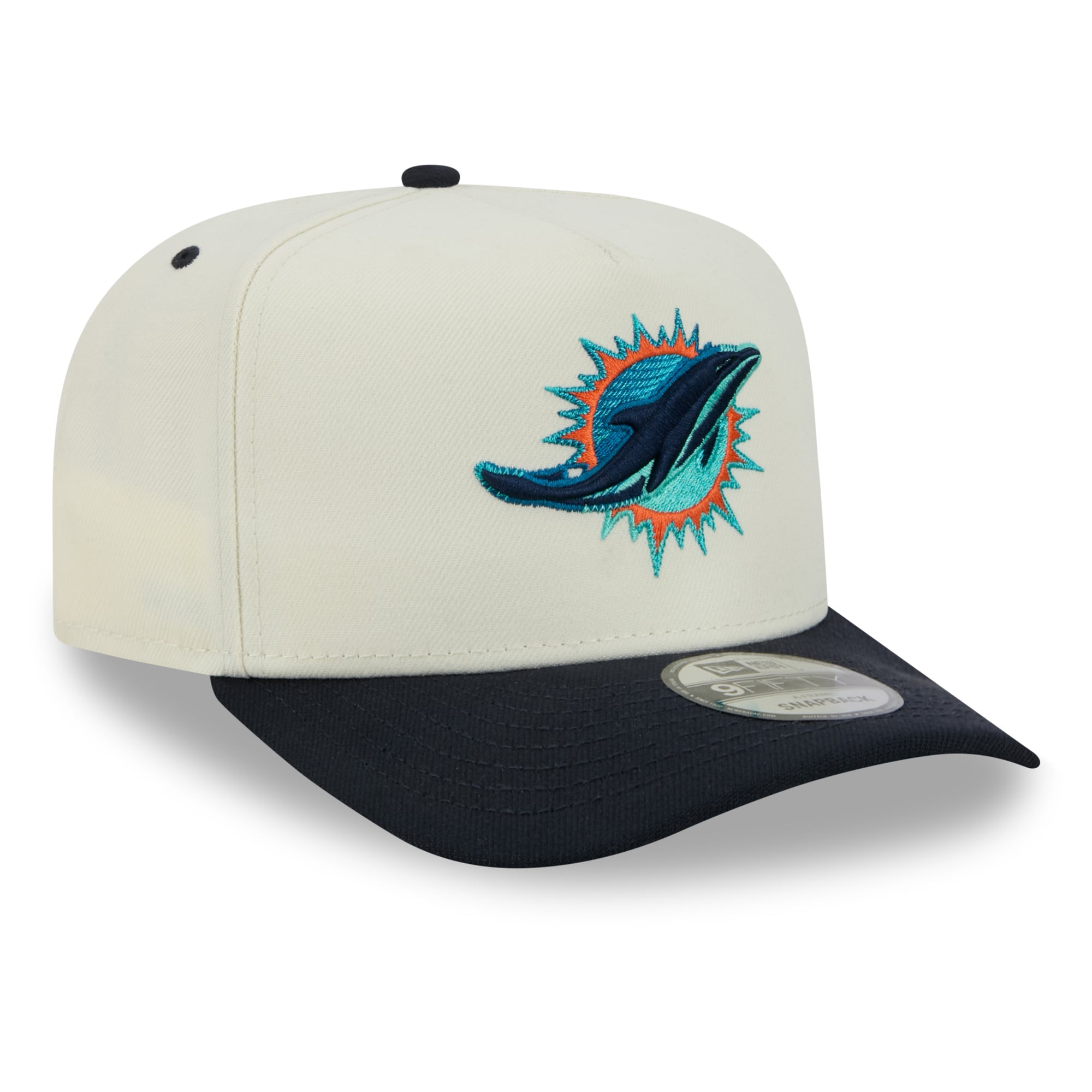 Men's New Era Cream Miami Dolphins Rivalries Collection Fan Pack A-Frame 9FIFTY Snapback Hat