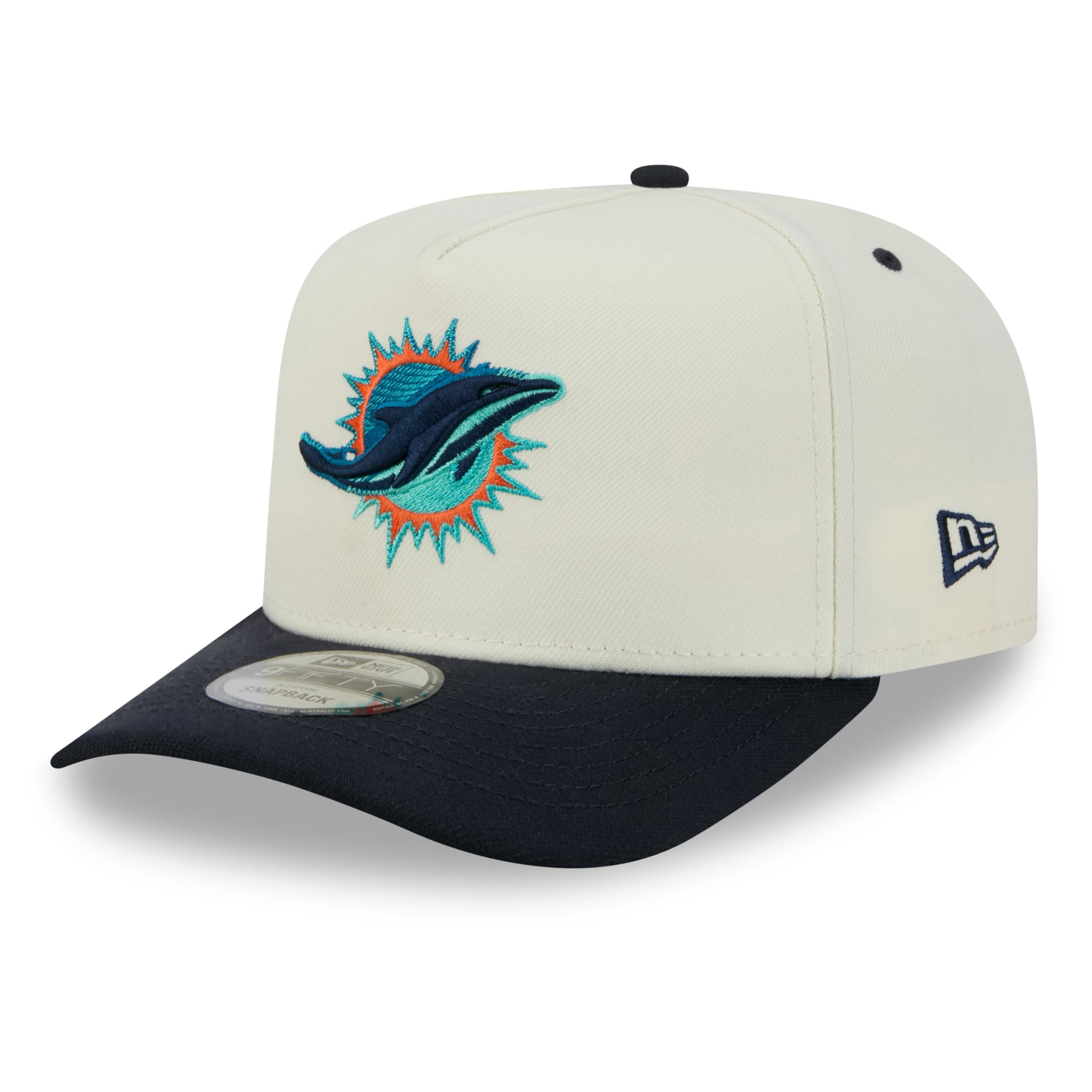 Men's New Era Cream Miami Dolphins Rivalries Collection Fan Pack A-Frame 9FIFTY Snapback Hat
