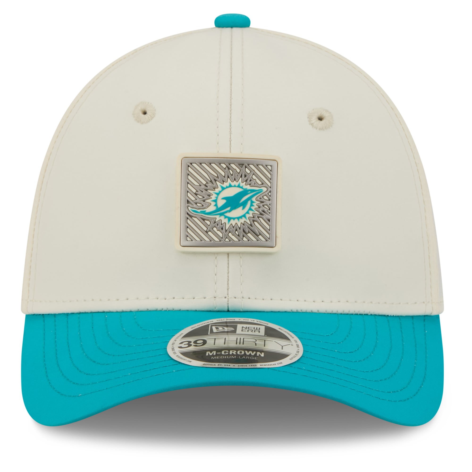 Men's New Era Cream/Aqua Miami Dolphins 2026 NFL Training Camp 39THIRTY Flex Hat
