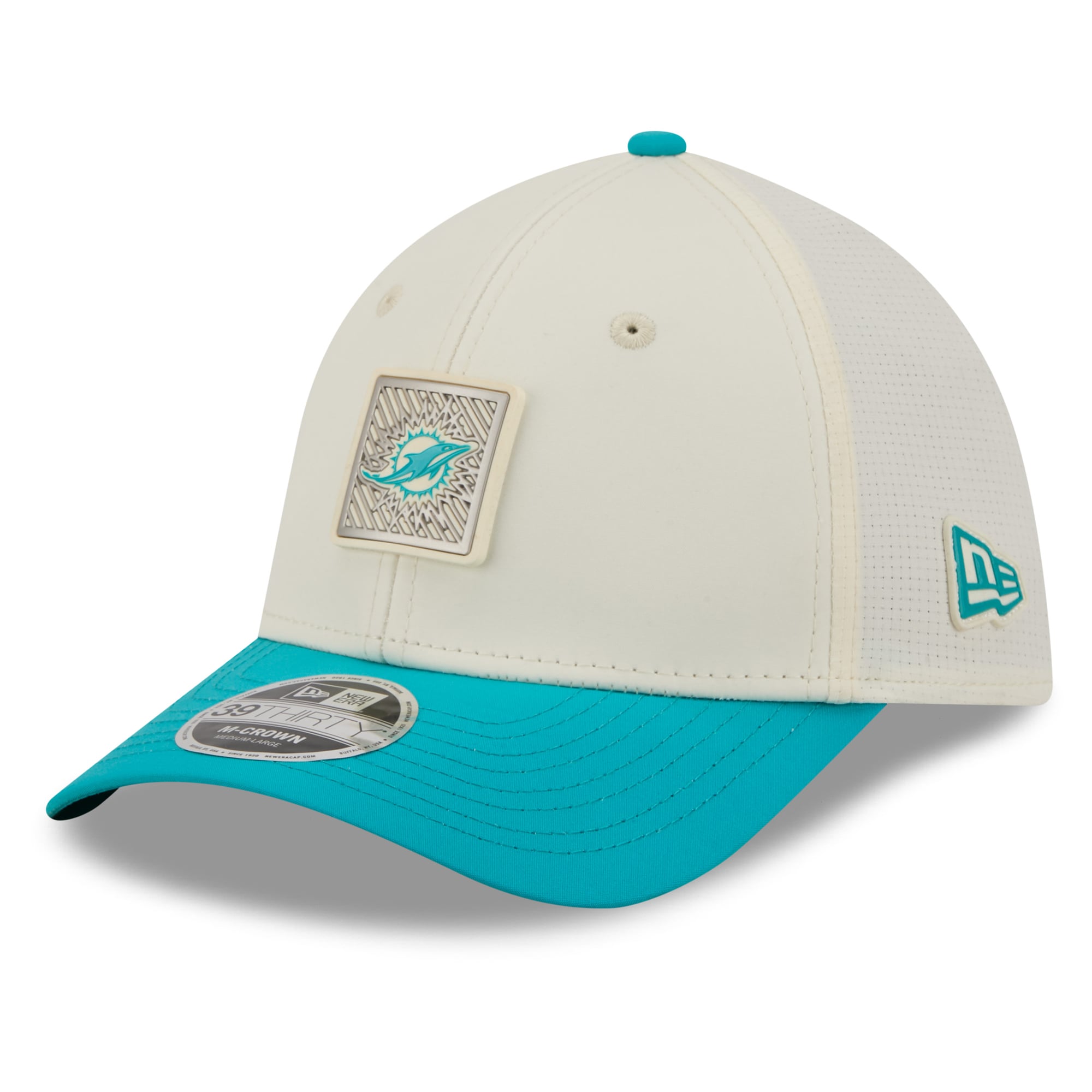Men's New Era Cream/Aqua Miami Dolphins 2026 NFL Training Camp 39THIRTY Flex Hat