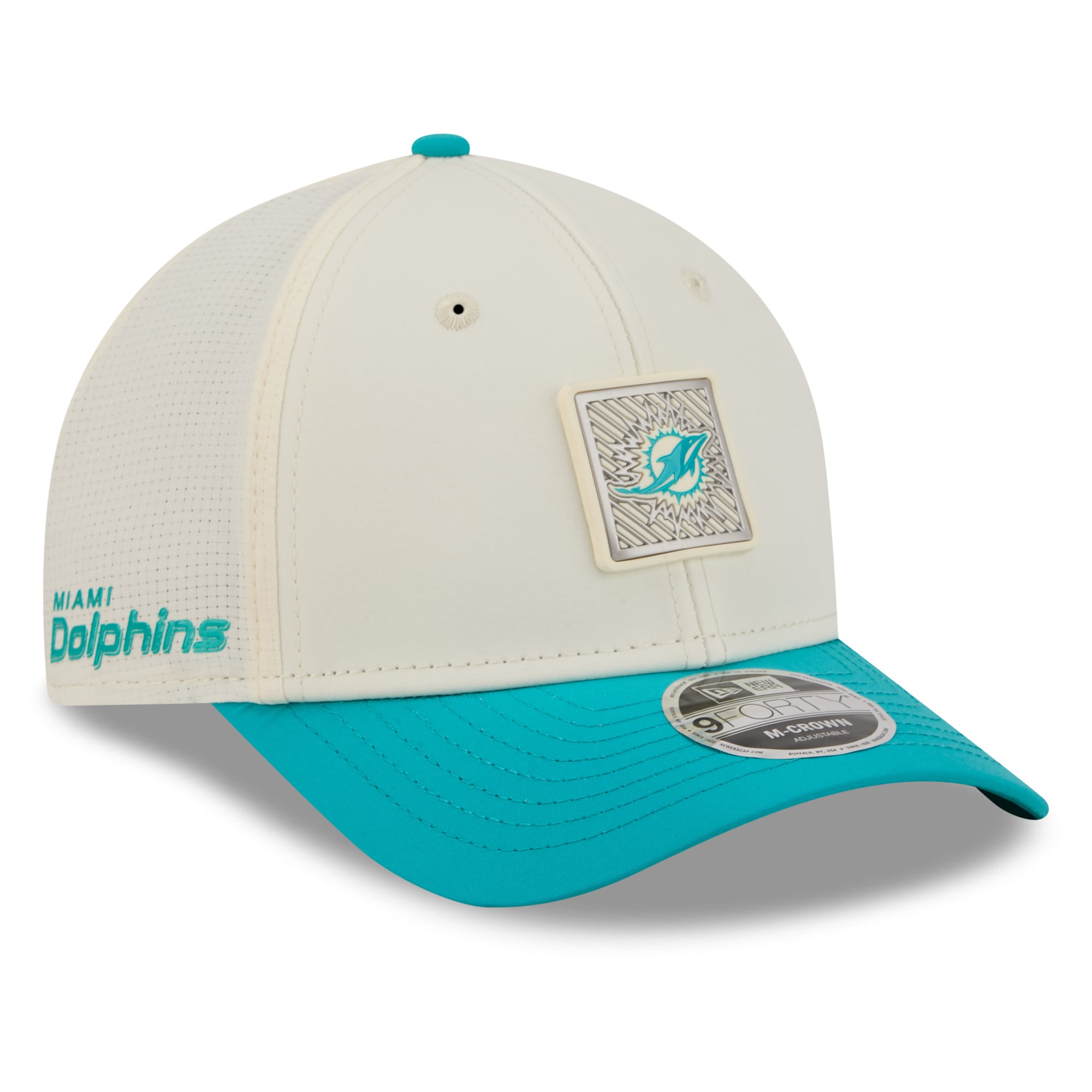 Men's New Era  Cream/Aqua Miami Dolphins 2026 NFL Training Camp 9FORTY Adjustable Hat