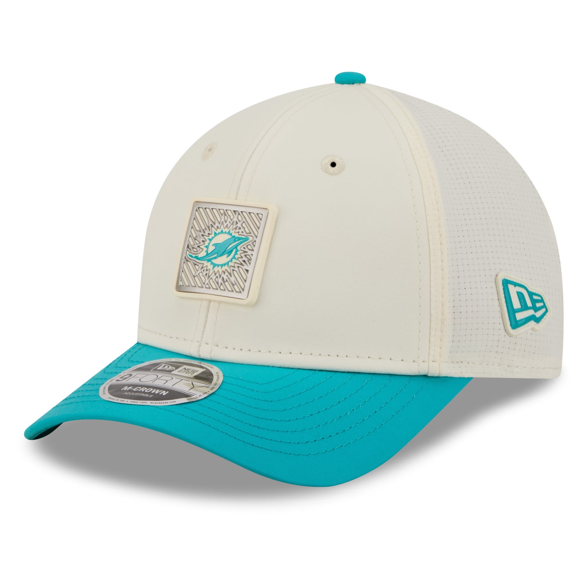 Men's New Era  Cream/Aqua Miami Dolphins 2026 NFL Training Camp 9FORTY Adjustable Hat