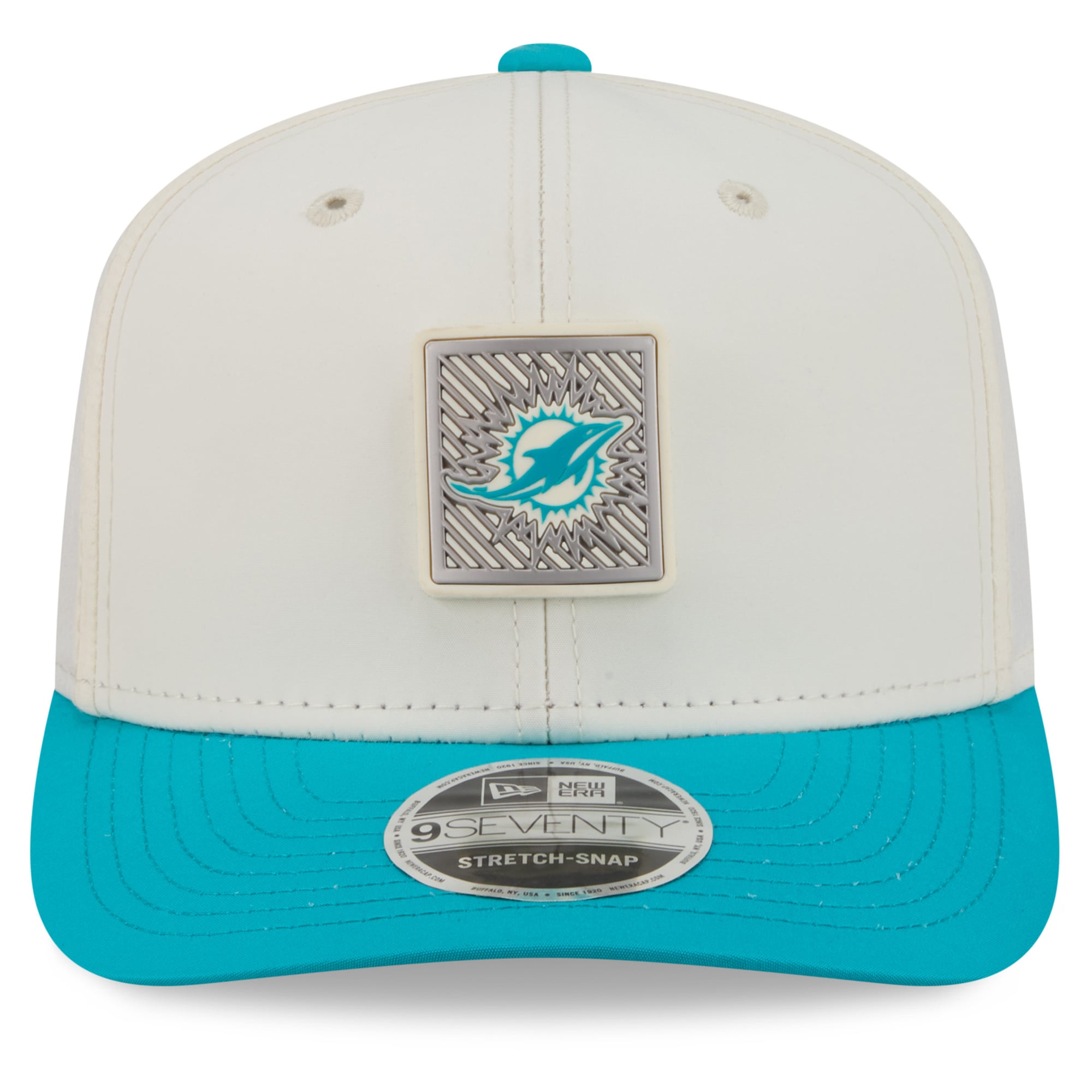 Men's New Era Cream/Aqua Miami Dolphins 2026 NFL Training Camp 9SEVENTY Adjustable Hat