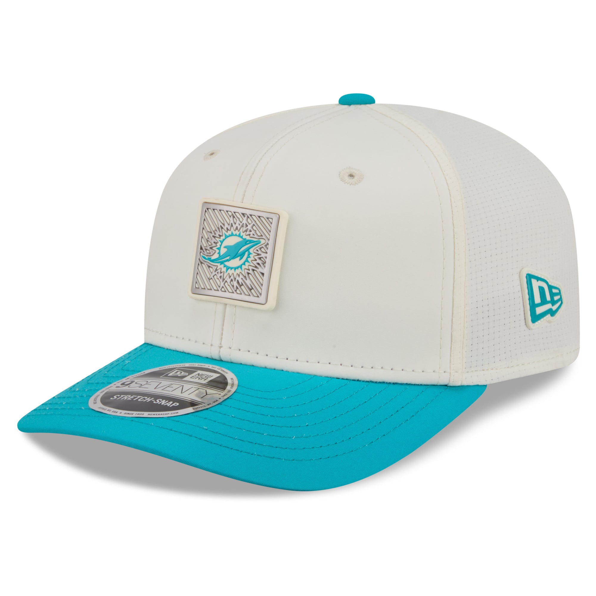 Men's New Era Cream/Aqua Miami Dolphins 2026 NFL Training Camp 9SEVENTY Adjustable Hat