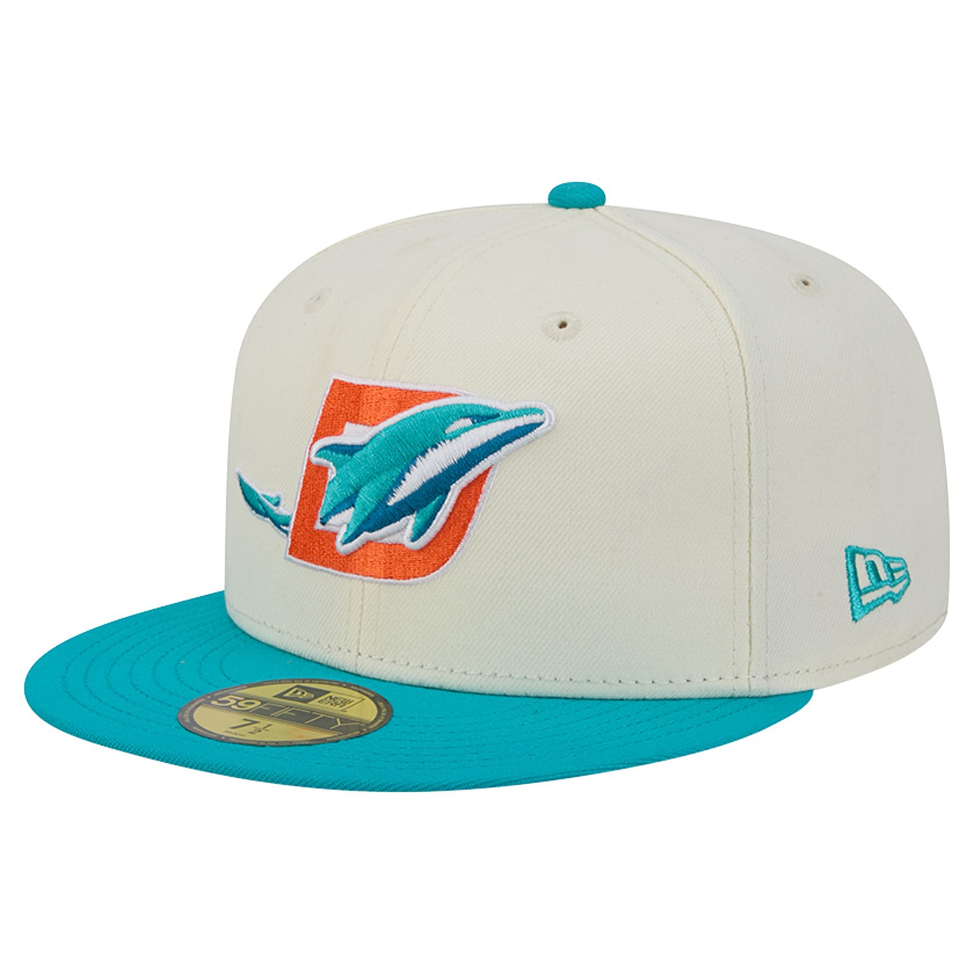 Men's New Era Cream/Aqua Miami Dolphins Deceptor 59FIFTY Fitted Hat