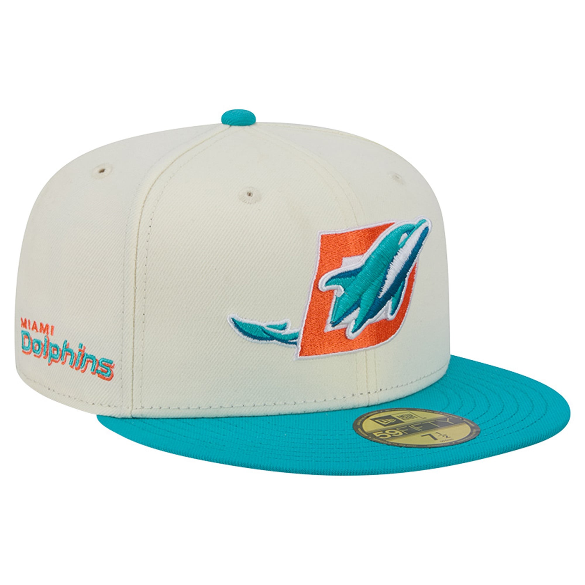 Men's New Era Cream/Aqua Miami Dolphins Deceptor 59FIFTY Fitted Hat