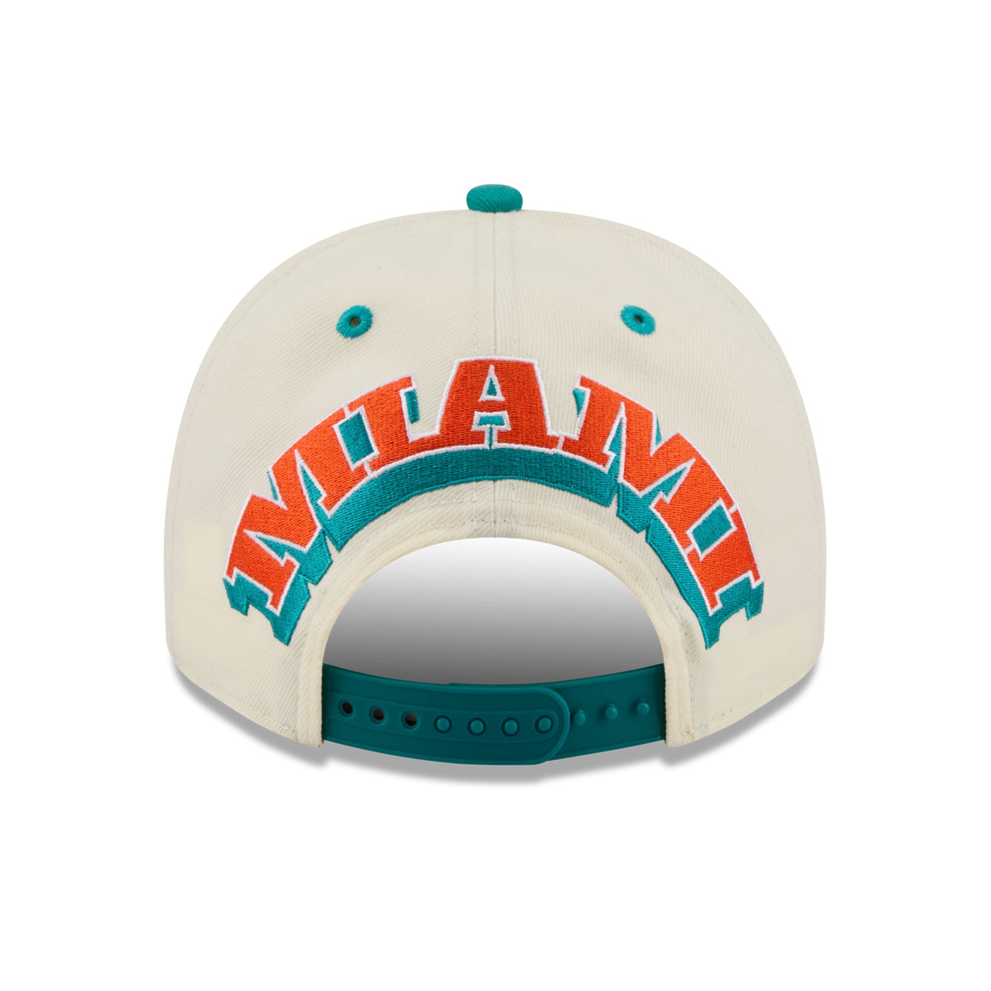 Men's New Era Cream/Aqua Miami Dolphins Rear Wordmark A-Frame 9FIFTY Snapback Hat