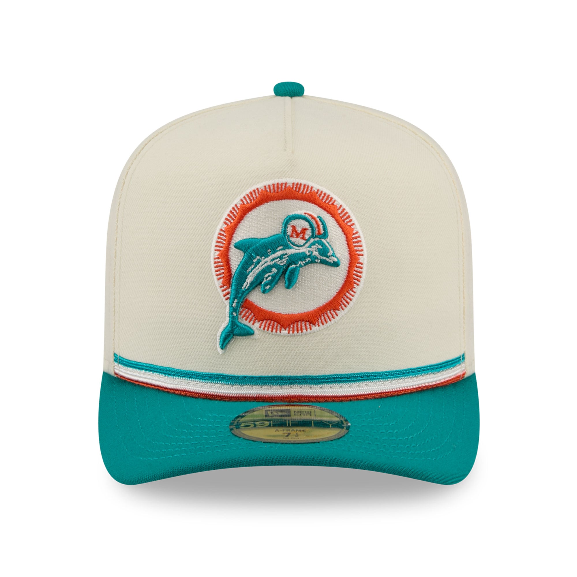 Men's New Era Cream/Aqua Miami Dolphins Throwback A-Frame 59FIFTY Fitted Hat