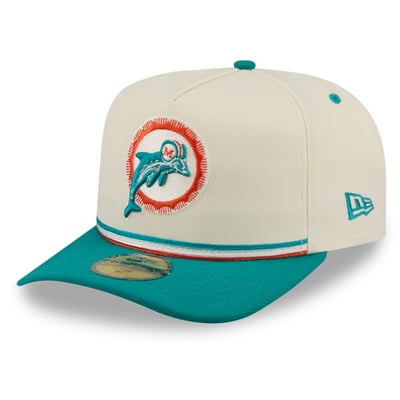 Miami Dolphins New Era Throwback A-Frame 59FIFTY Fitted Hat - Cream/Aqua