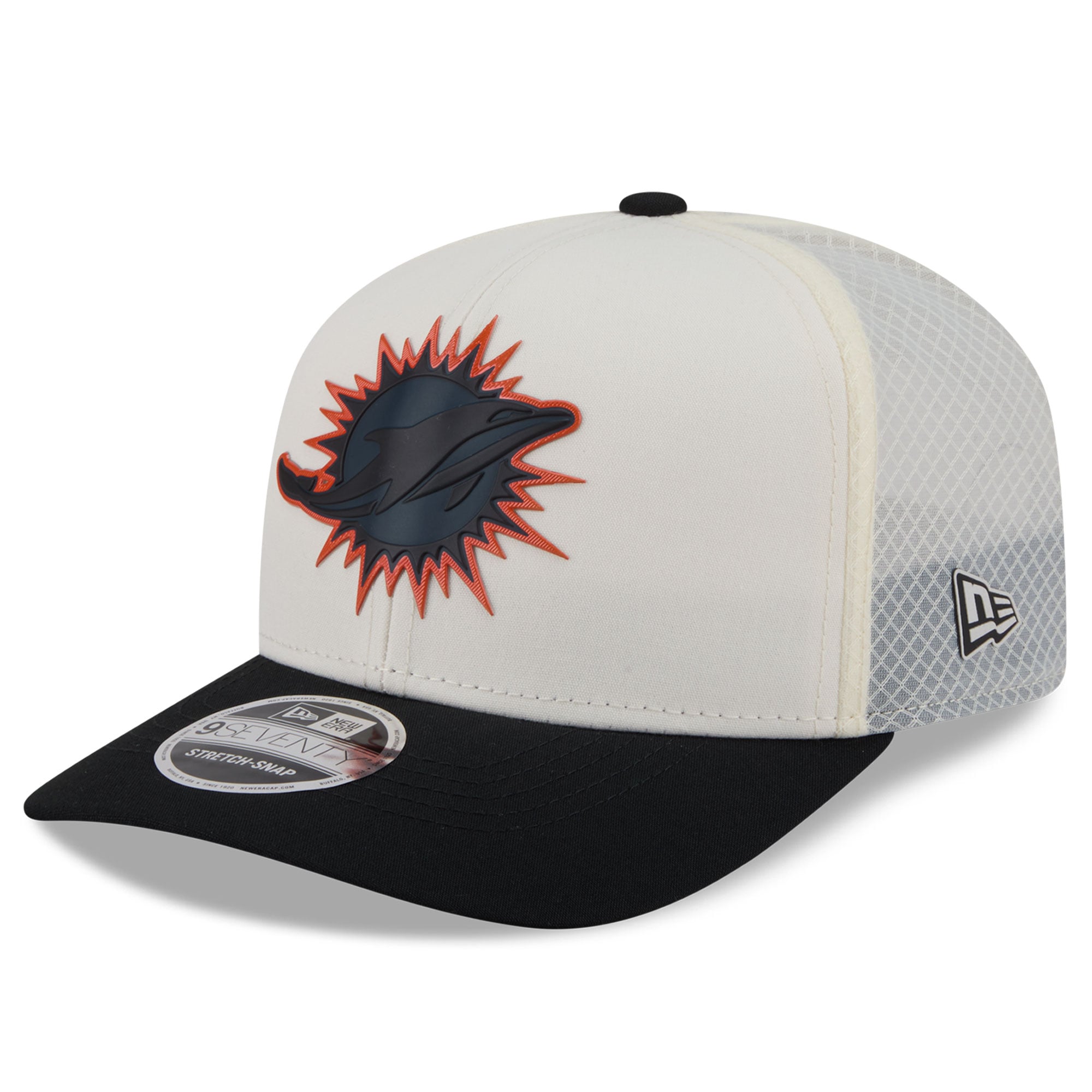 Casquette ajustable New Era 9SEVENTY crème/noir Miami Dolphins pour homme