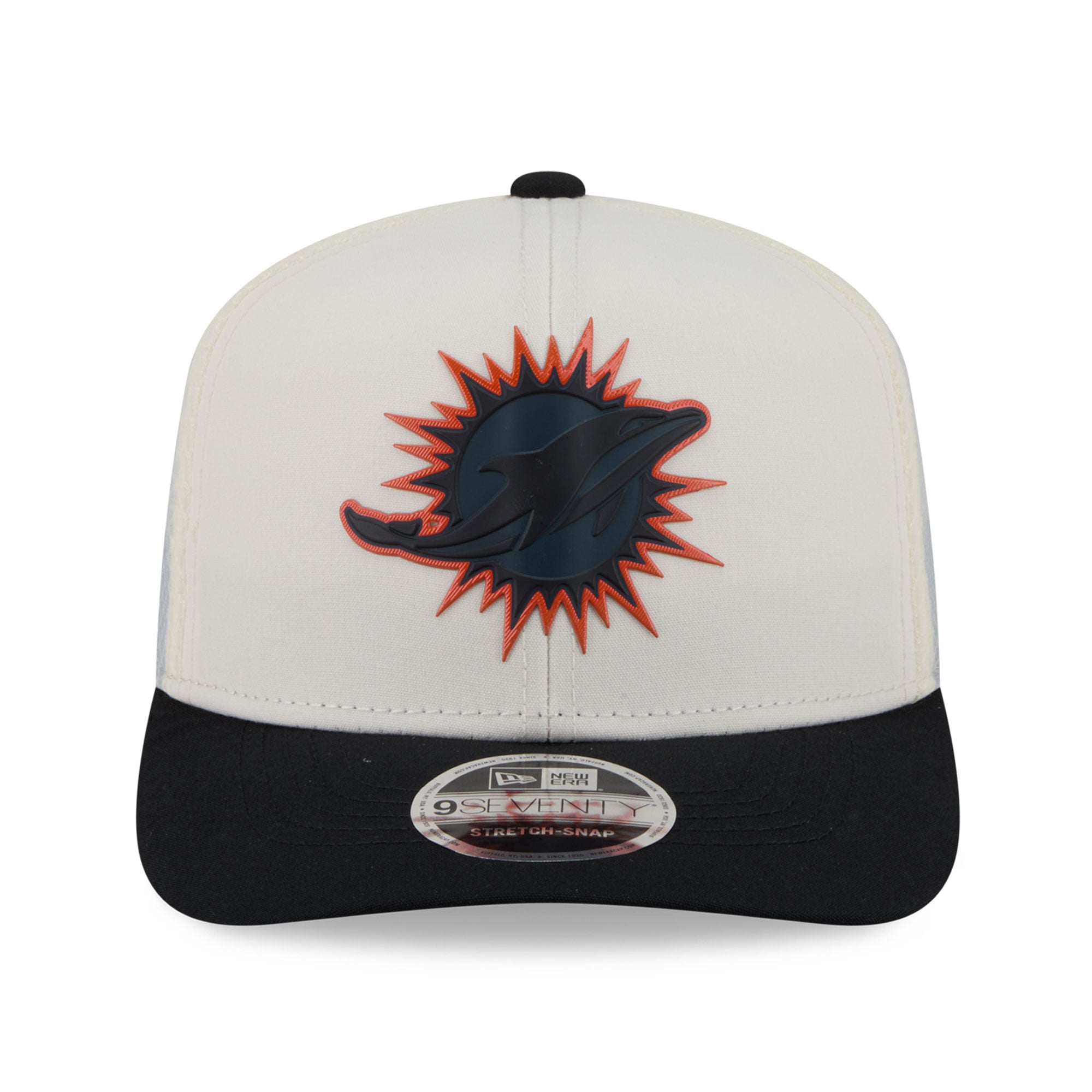 Casquette ajustable New Era 9SEVENTY crème/noir Miami Dolphins pour homme