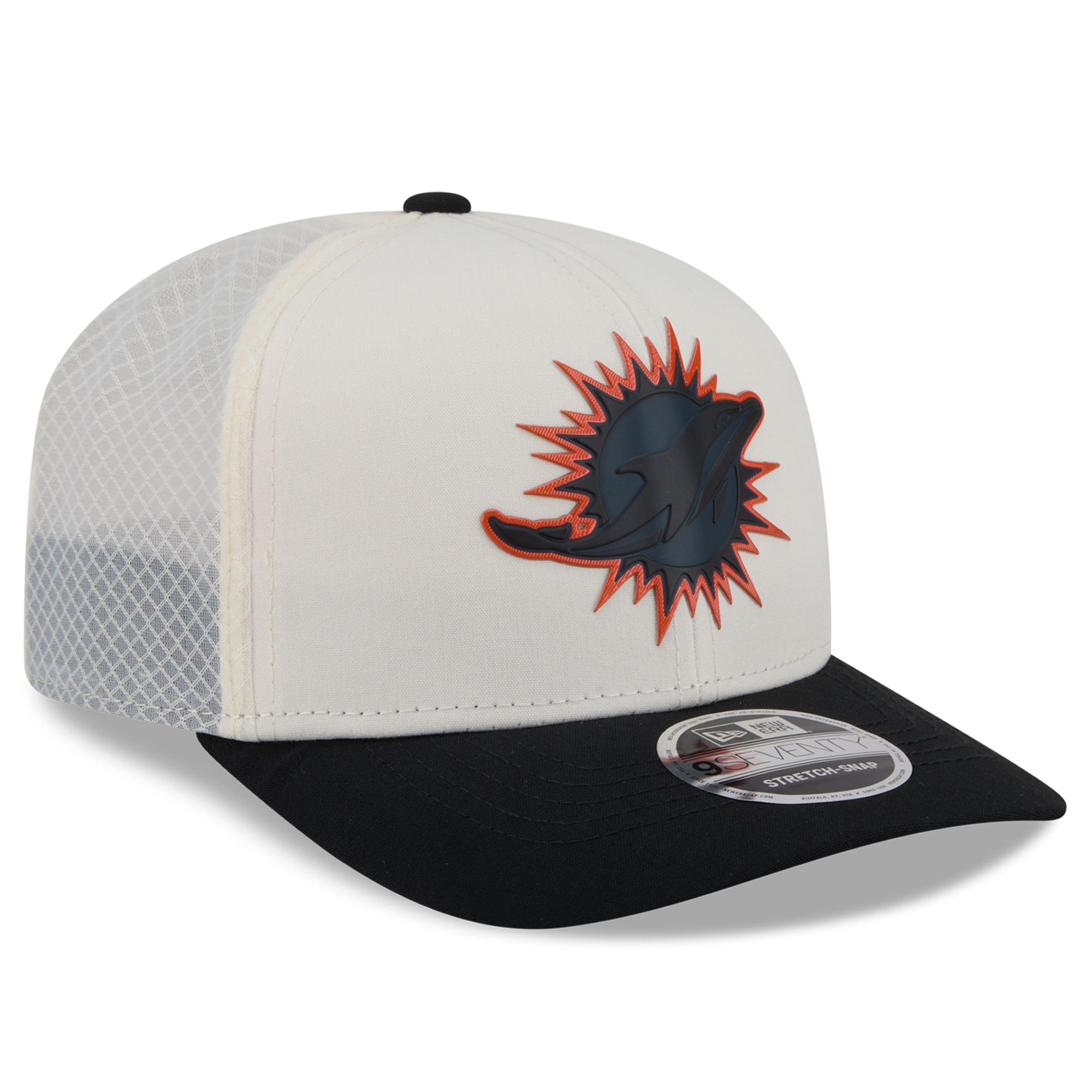 Casquette ajustable New Era 9SEVENTY crème/noir Miami Dolphins pour homme